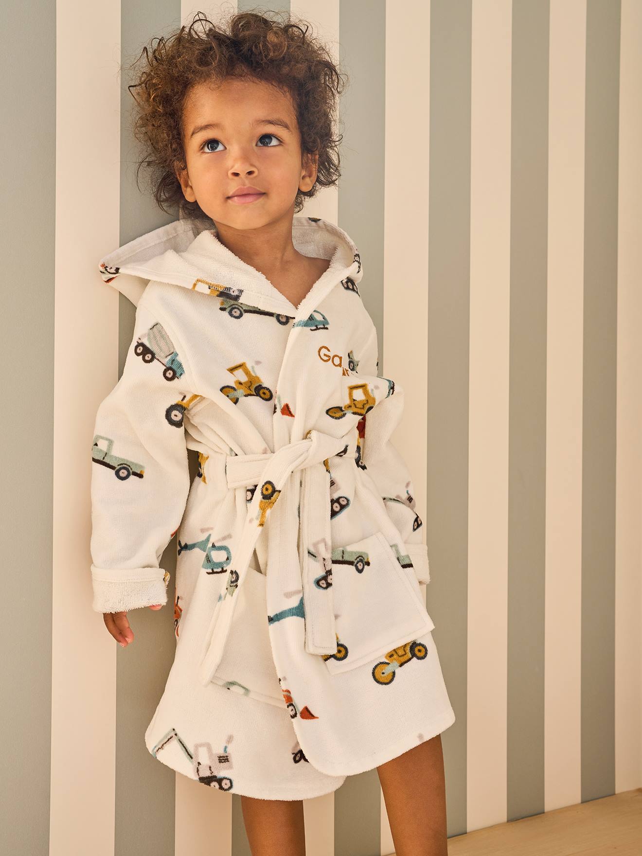 Peignoir de bain Enfant CHANTIER personnalisable, avec coton recyclé blanc imprimé