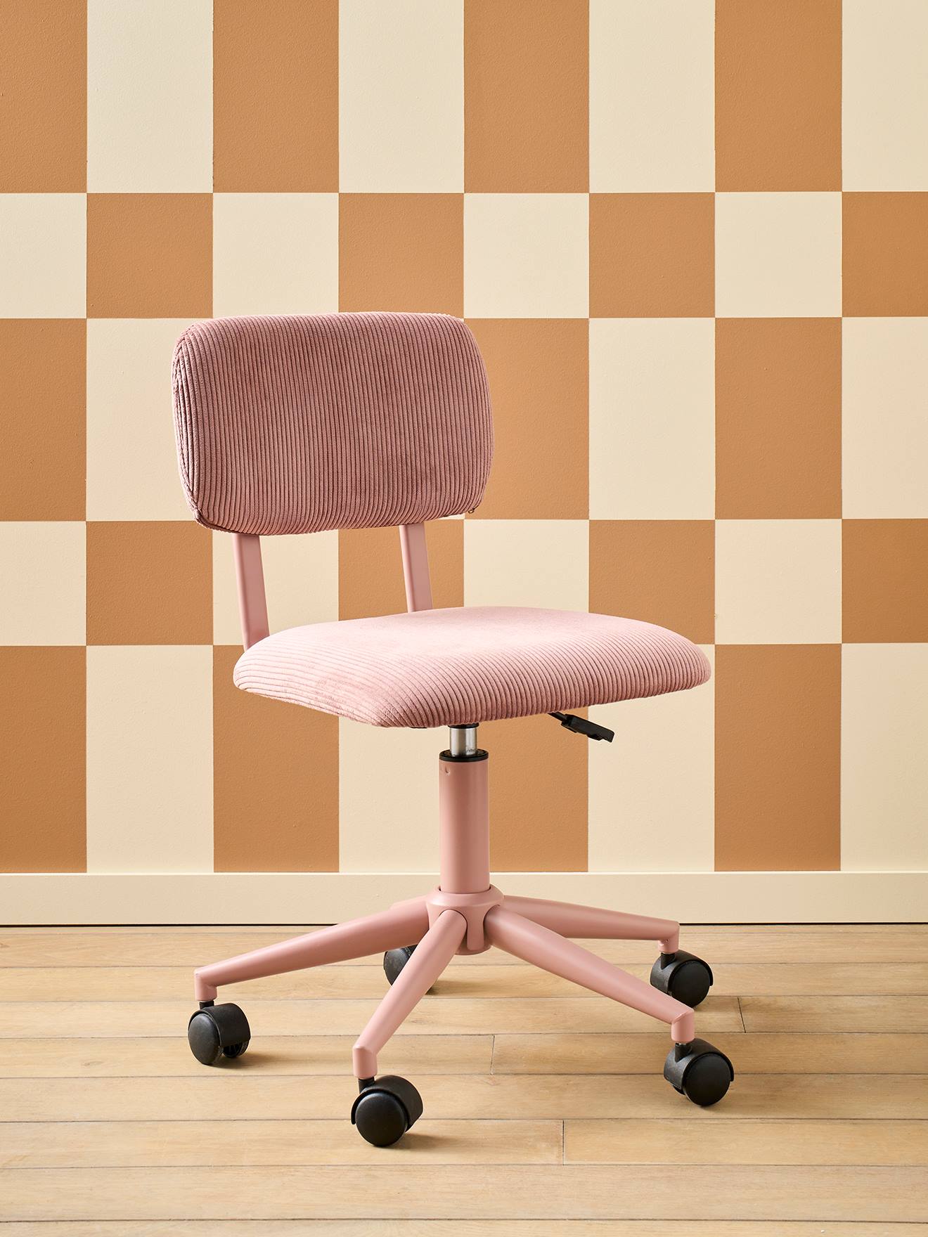 Chaise de bureau à roulettes enfant en velours rose