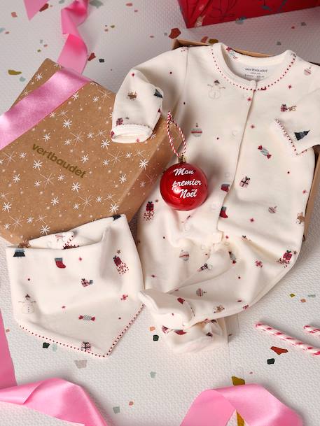 Ensemble 3 pièces bébé coffret cadeau Noël écru 1 - vertbaudet enfant 
