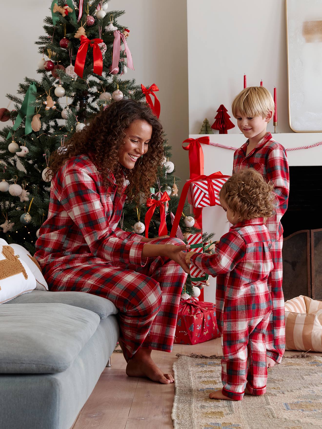 Pyjama Femme Noël à Carreaux - Ensemble 2 Pièces Chaud, Style Familial, Pour Soirées De Fêtes