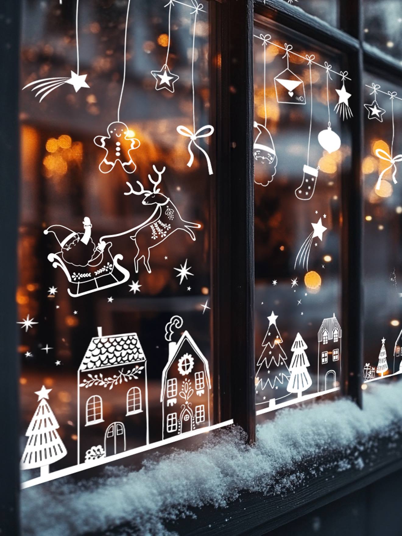 Vitrophanie Village de Noël blanc