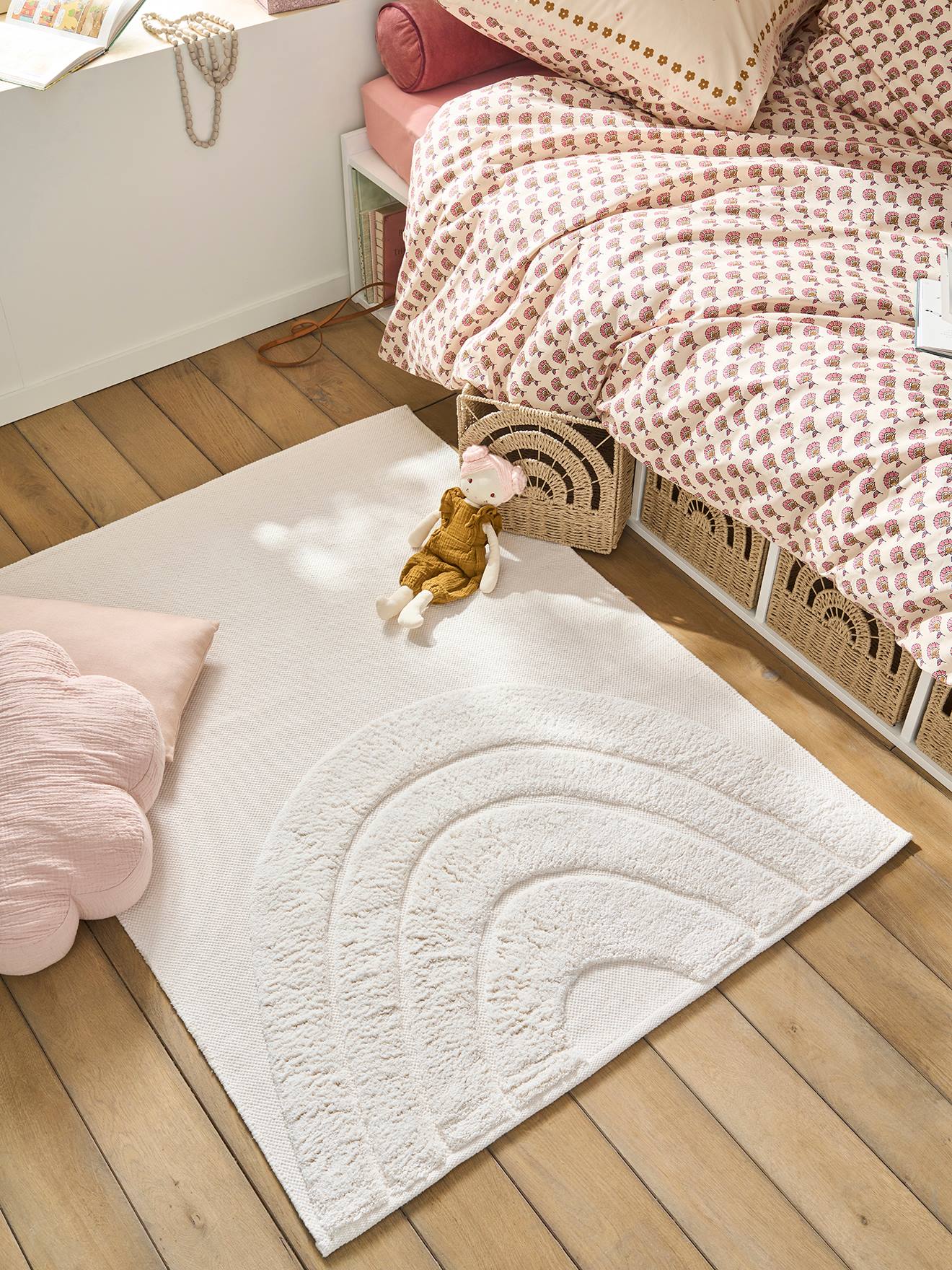 Tapis rectangle relief Arc-en-ciel écru