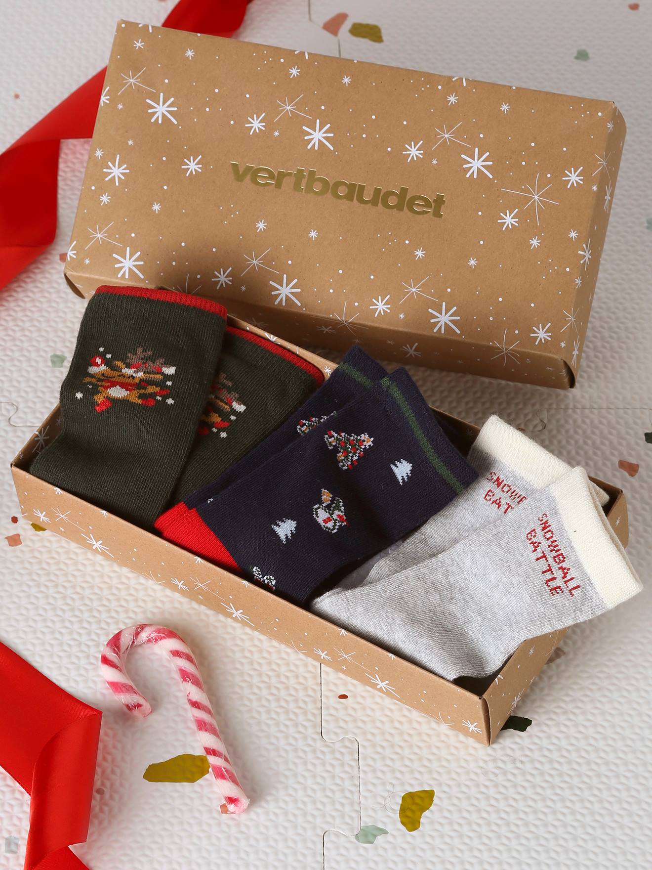 Coffret de 3 paires de chaussettes Noël garçon gris chiné