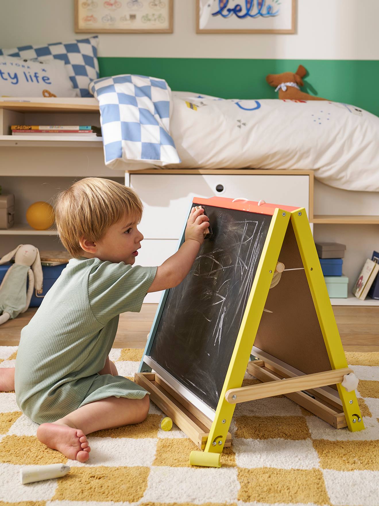 Petit tableau 3 en 1 pliable en bois FSC® jaune