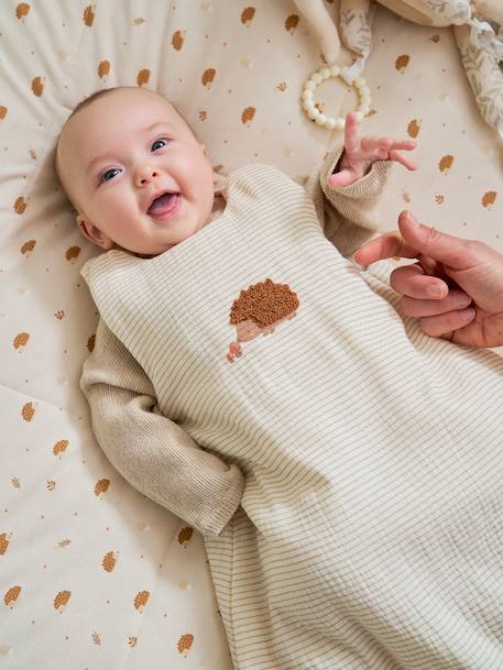 Vertbaudet - Gigoteuse en gaze de coton HÉRISSON rayé beige
