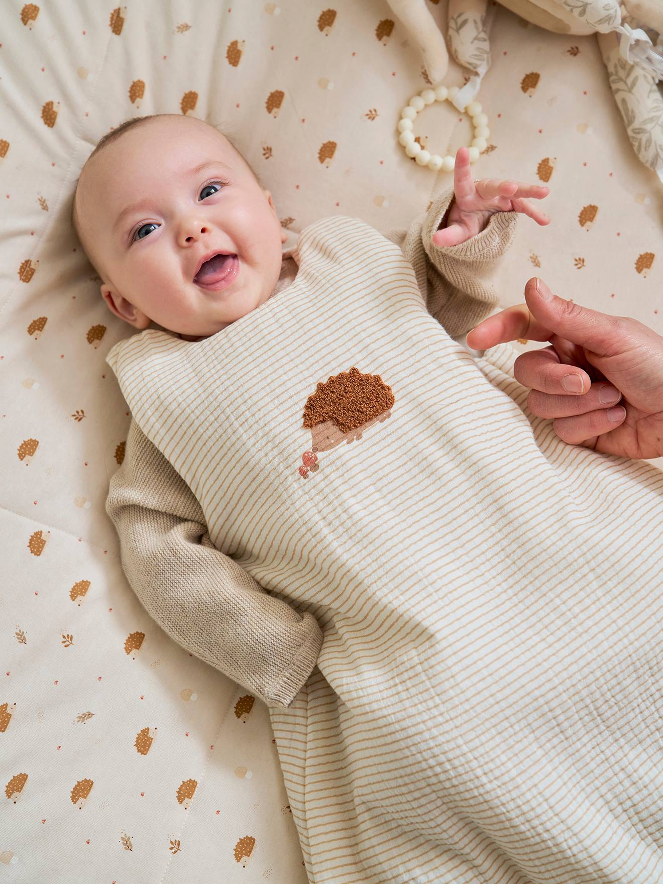 Gigoteuse sans manches en gaze de coton HÉRISSON rayé beige