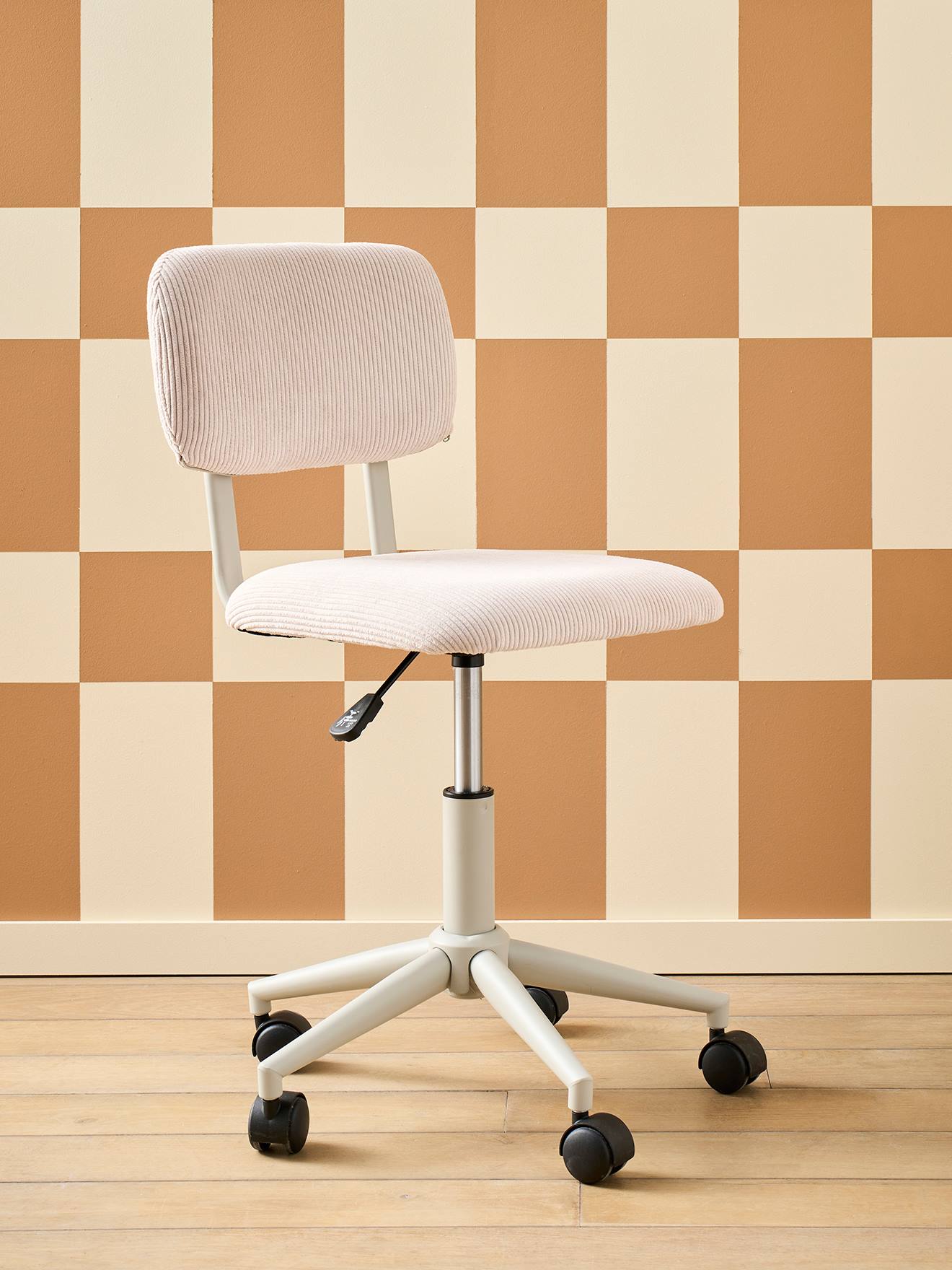Chaise de bureau à roulettes en velours rose Vertbaudet