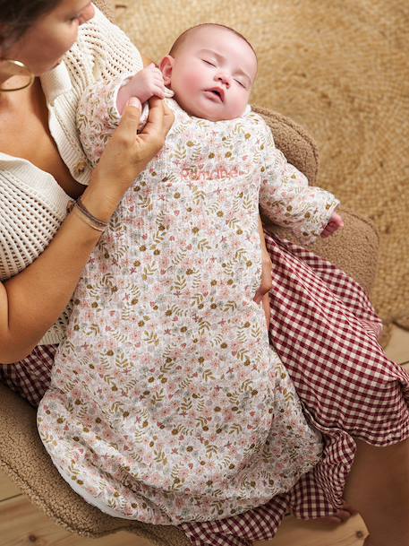 Vertbaudet - Gigoteuse manches amovibles personnalisable FLORA blanc imprimé