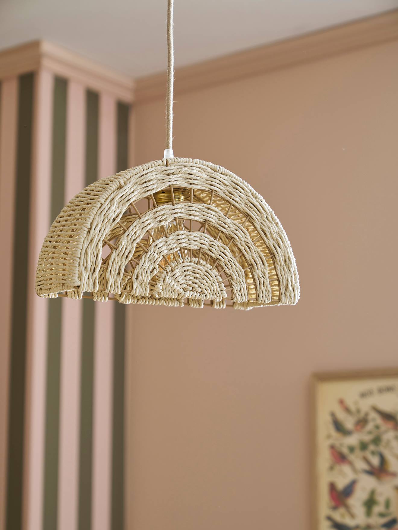 suspension / abat-jour Arc-en-ciel en corde de papier écru