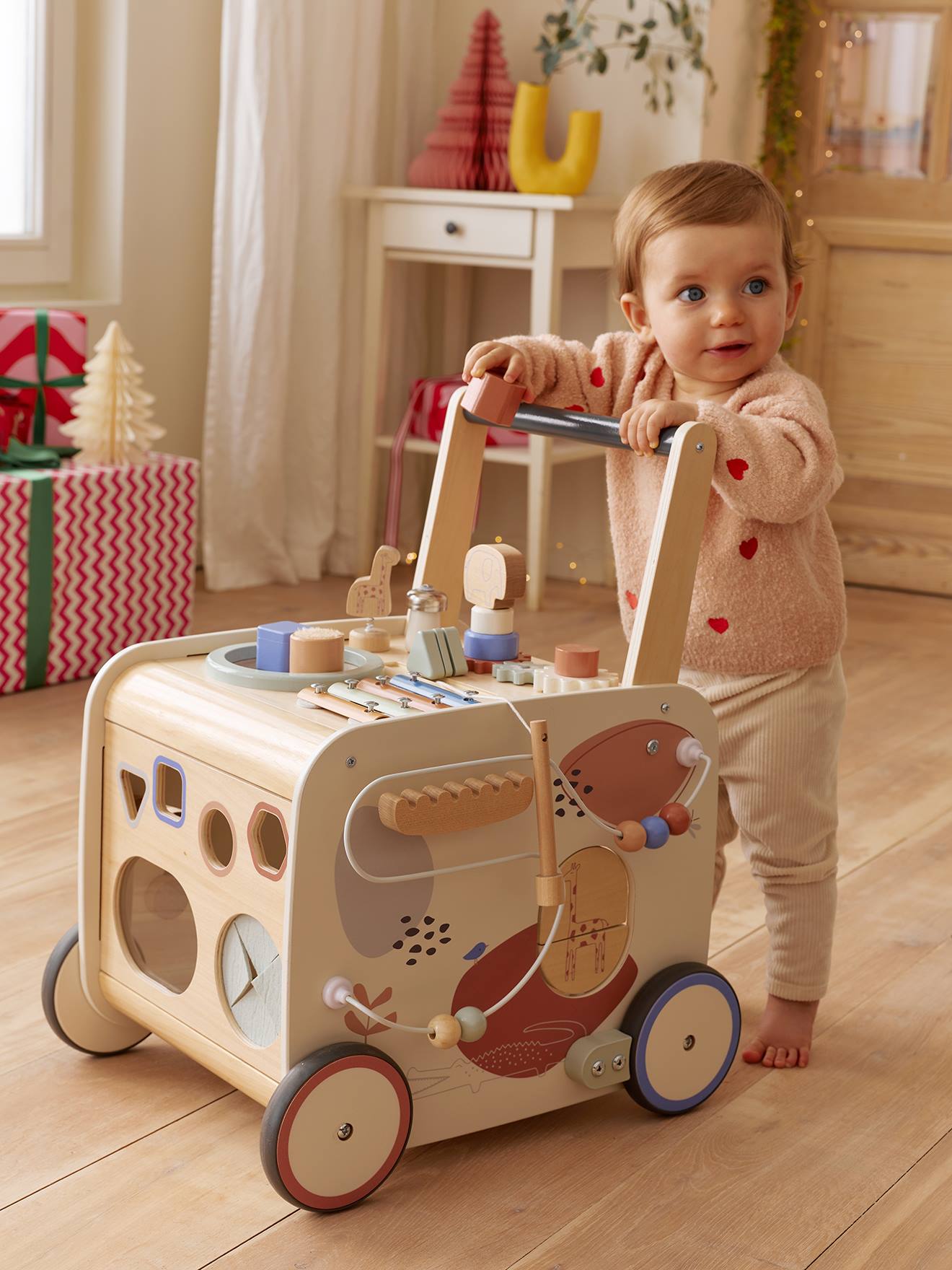 Chariot de marche musical en bois FSC® avec freins bois (Vertbaudet) - Couverture