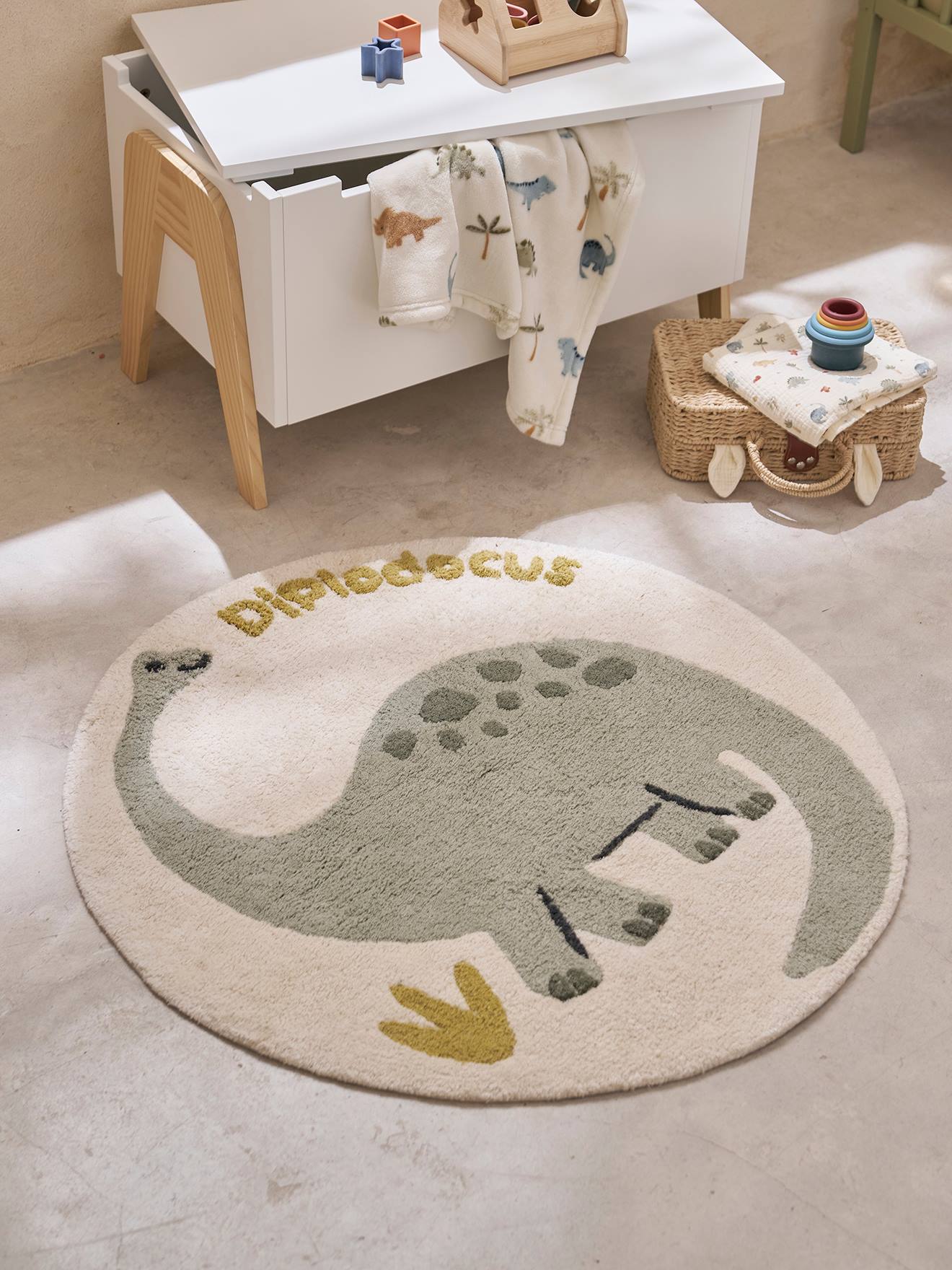 Tapis rond Dinosaure Minisaurus vert