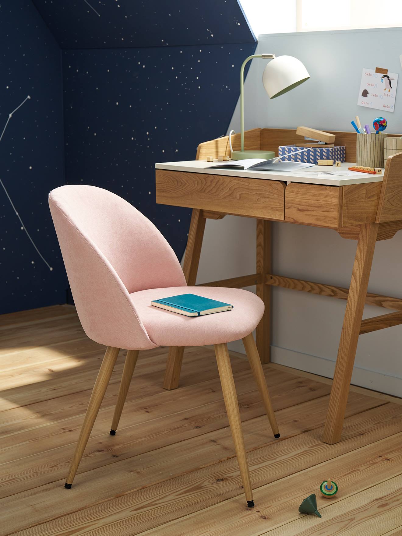 Chaise enfant en tissu chiné rose