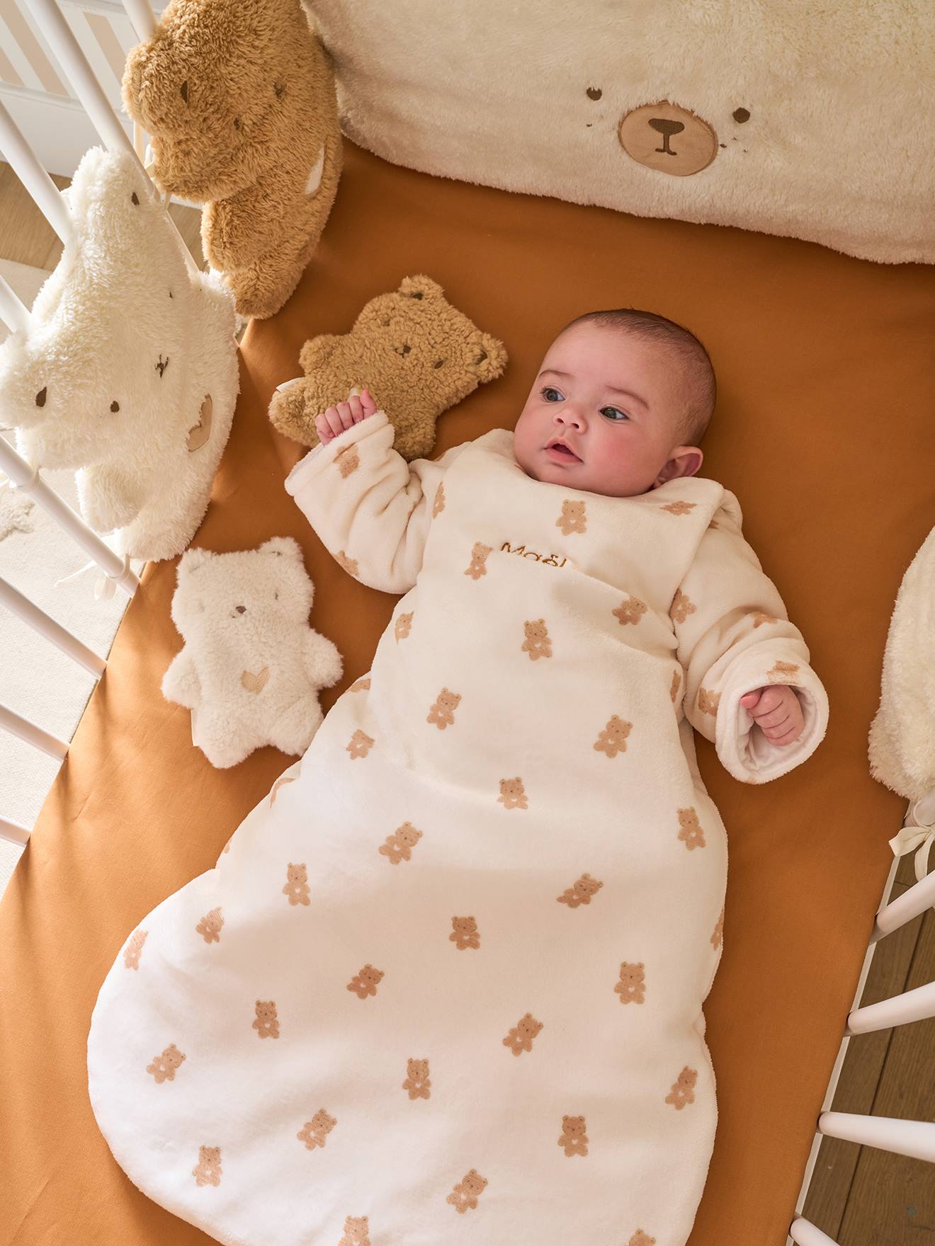 Gigoteuse PETIT OURS manches longues amovibles blanc imprimé (Vertbaudet) - Image 1