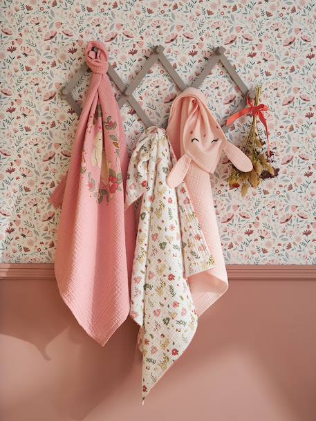 Vertbaudet - Lot de 3 langes en gaze de coton LAPIN ENCHANTÉ lot rose