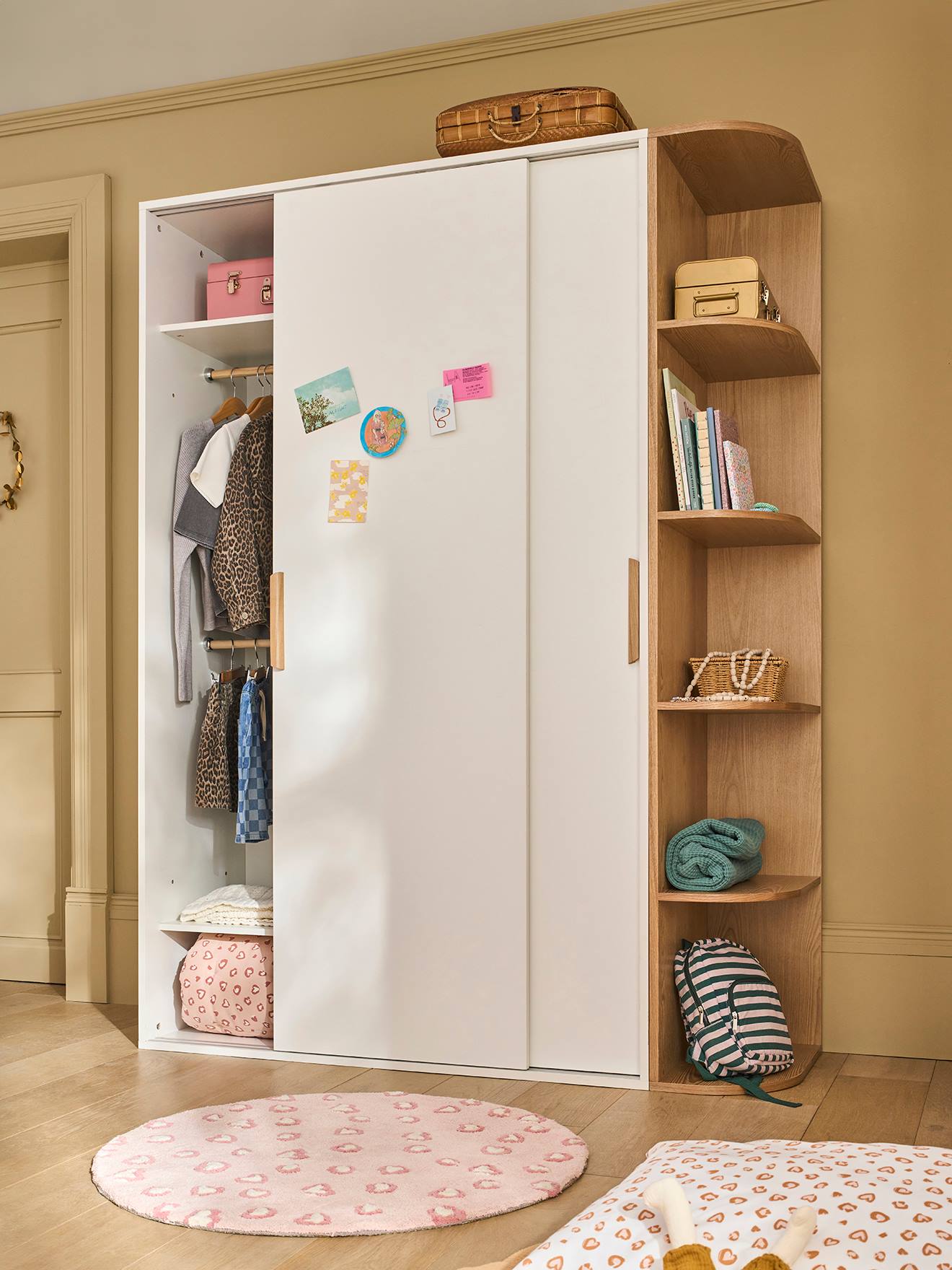 Armoire 2 portes coulissantes + bibliothèque JAPI blanc