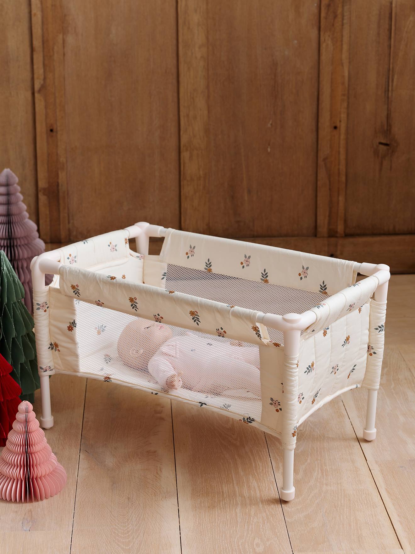 Lit Parapluie pour Poupon RETRO FLOWER écru