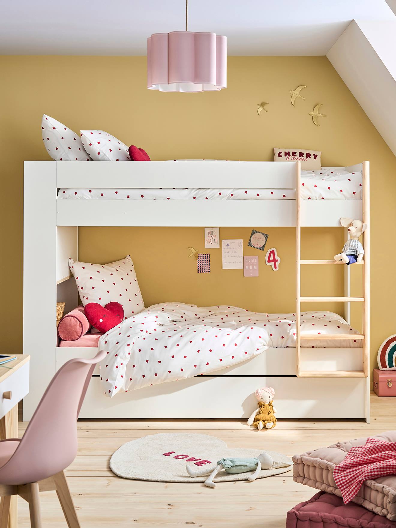 Lit superposé enfant 90x190cm avec tiroirs et bibliothèque blanc