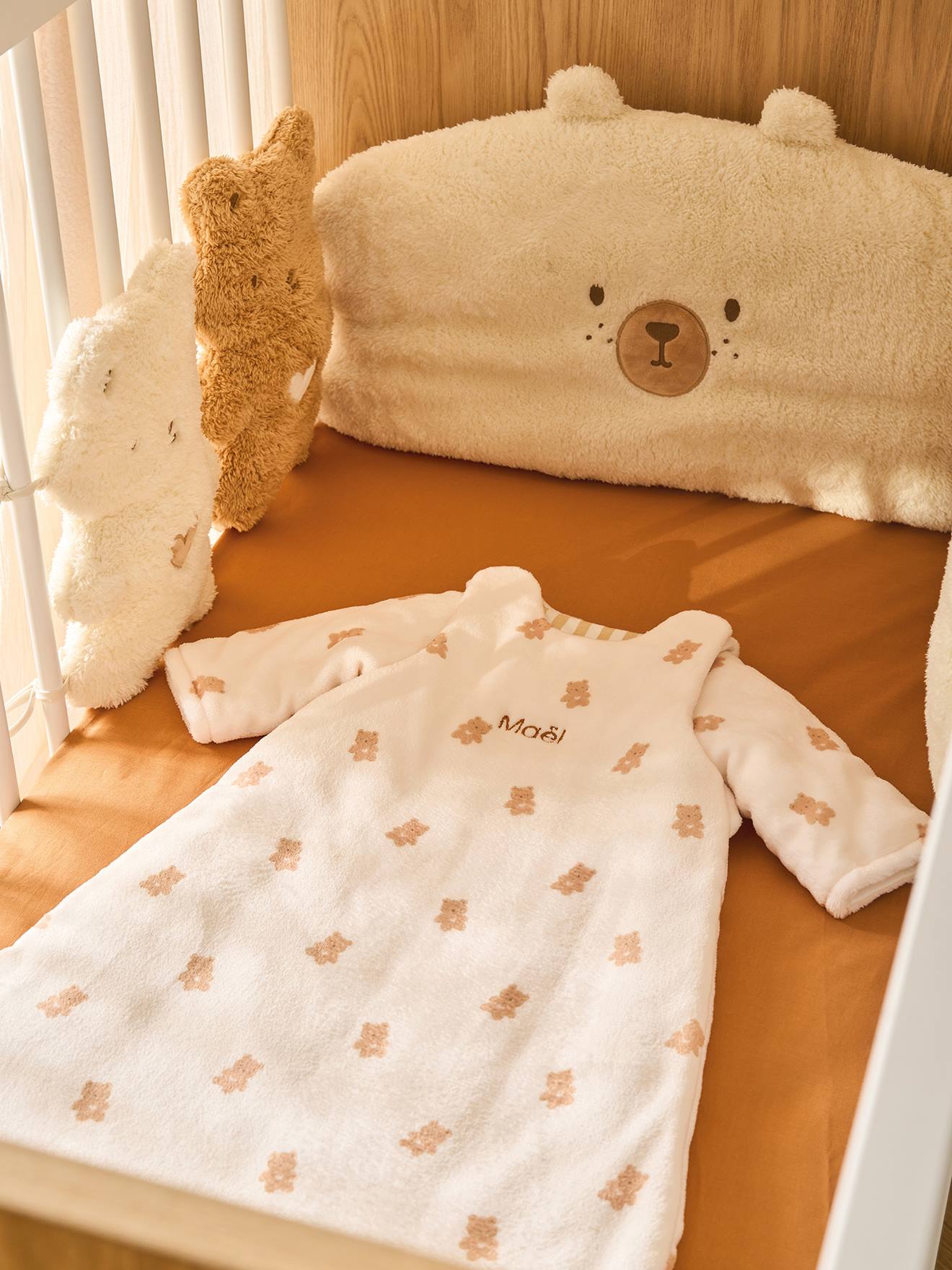 Dessus De Lit Vintage Pour Bébé Avec Appliqué Ours - Fait Main 45x55 Cm