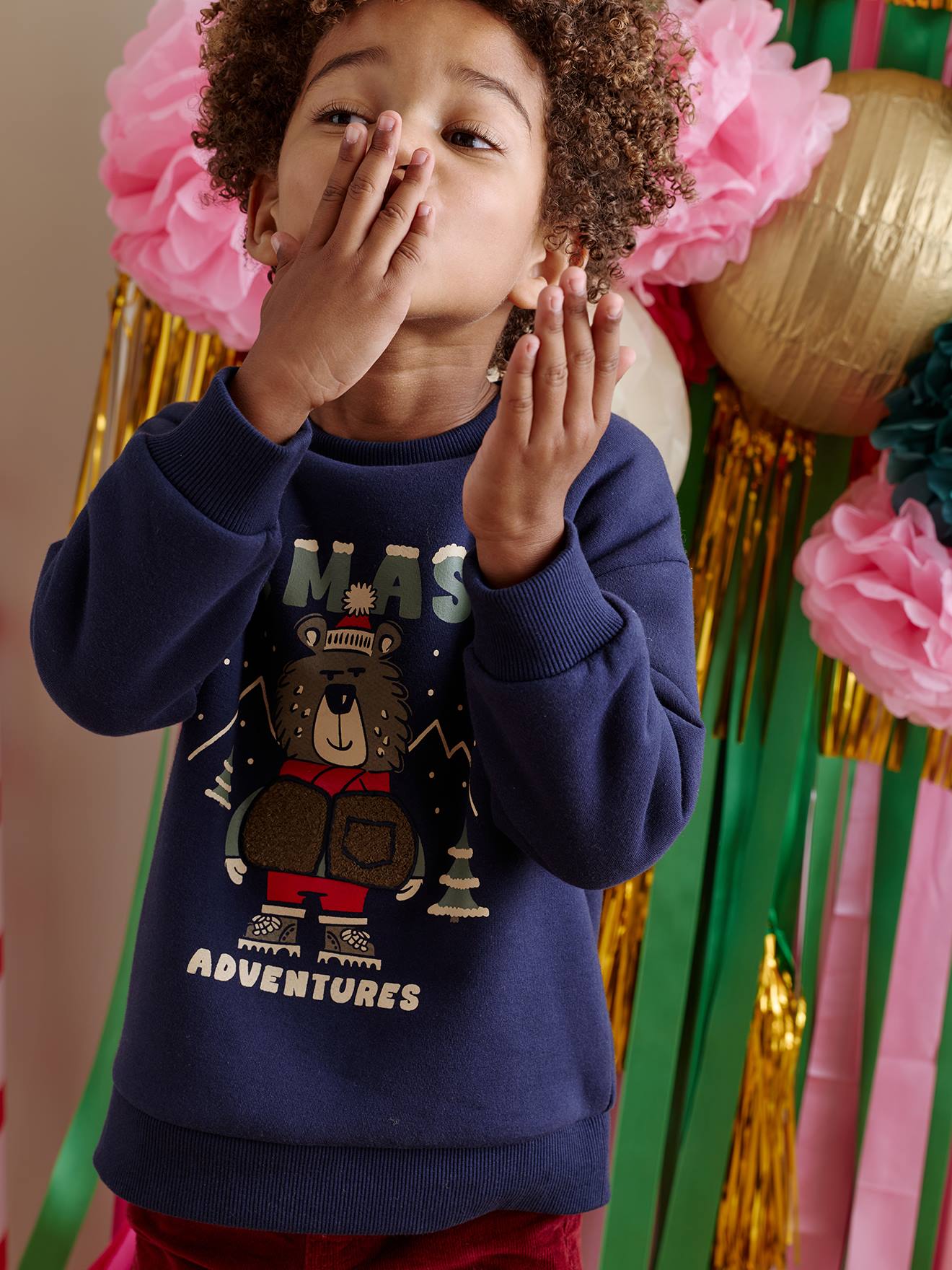 Sweat garçon noël motif ours marine