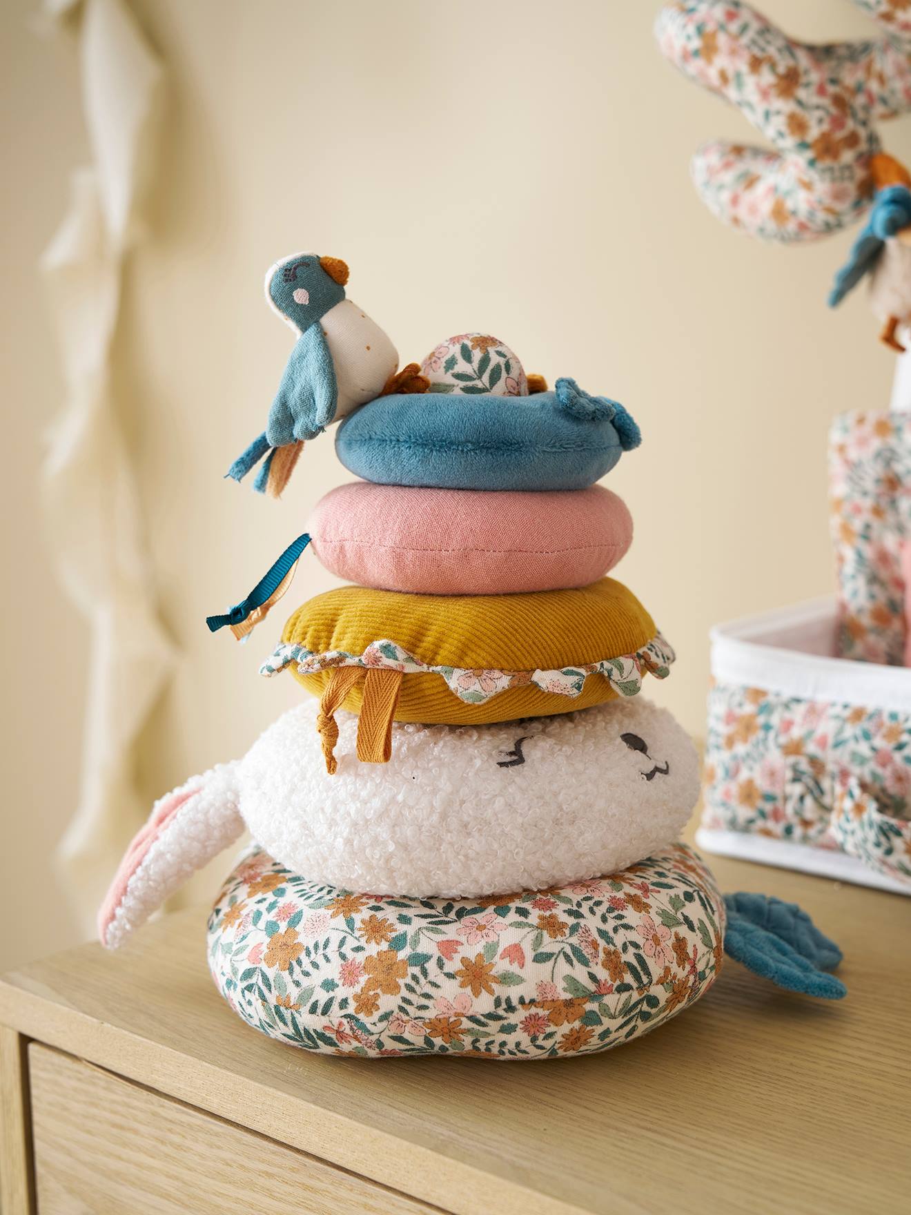 Tour à empiler en tissu RETRO FLOWER jaune