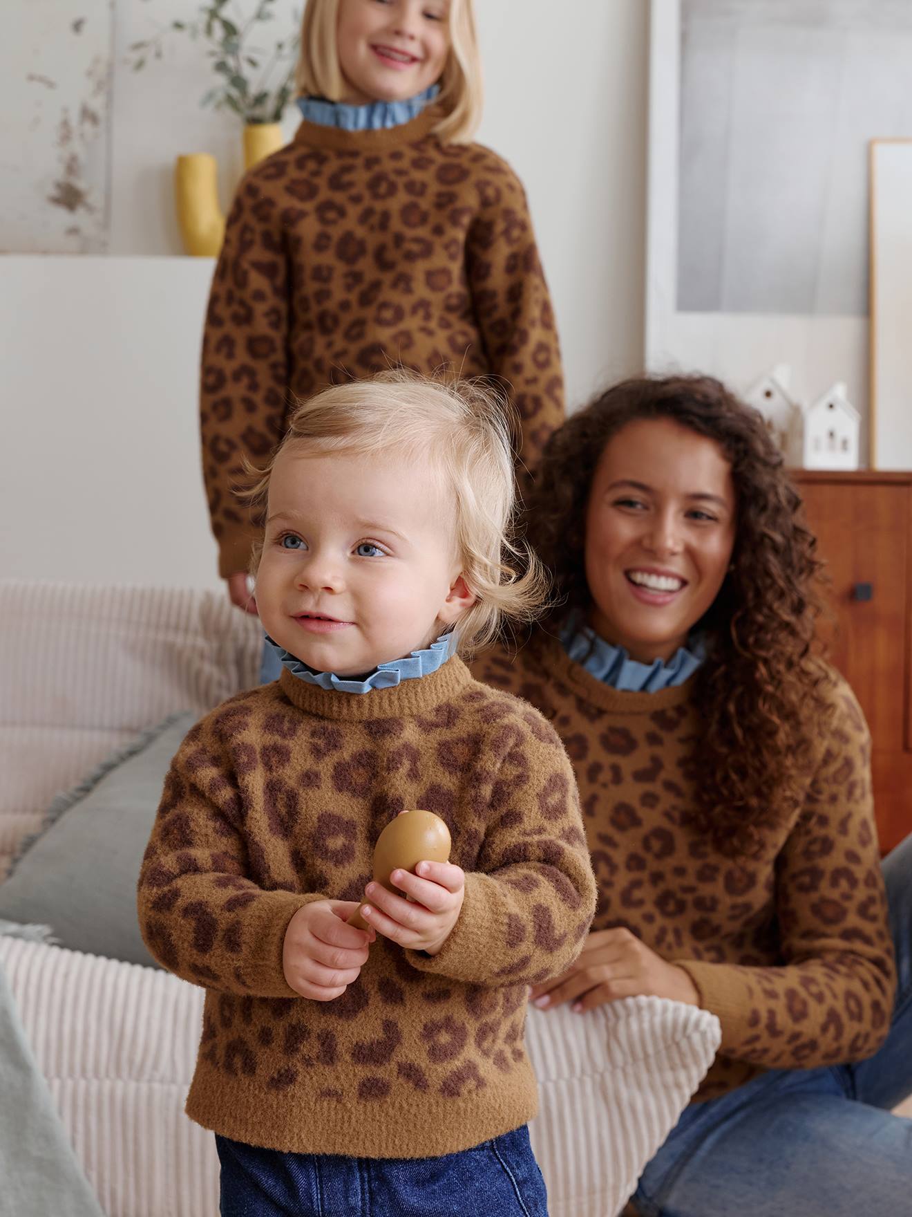 Pull bébé fille léopard capsule famille marron