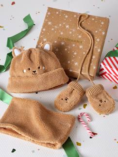 -Coffret Noël bonnet ourson, snood et moufles bébé 