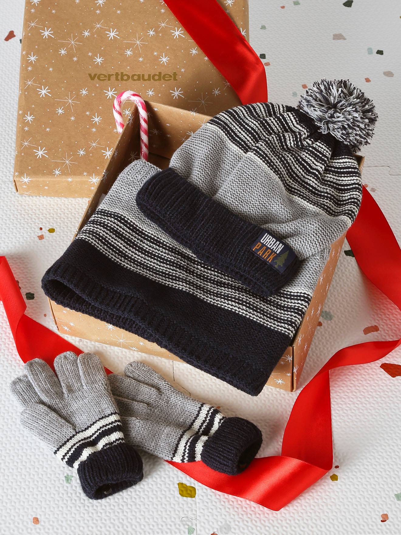 Coffret Noël bonnet Urban Park + snood + moufles/gants garçon gris chiné