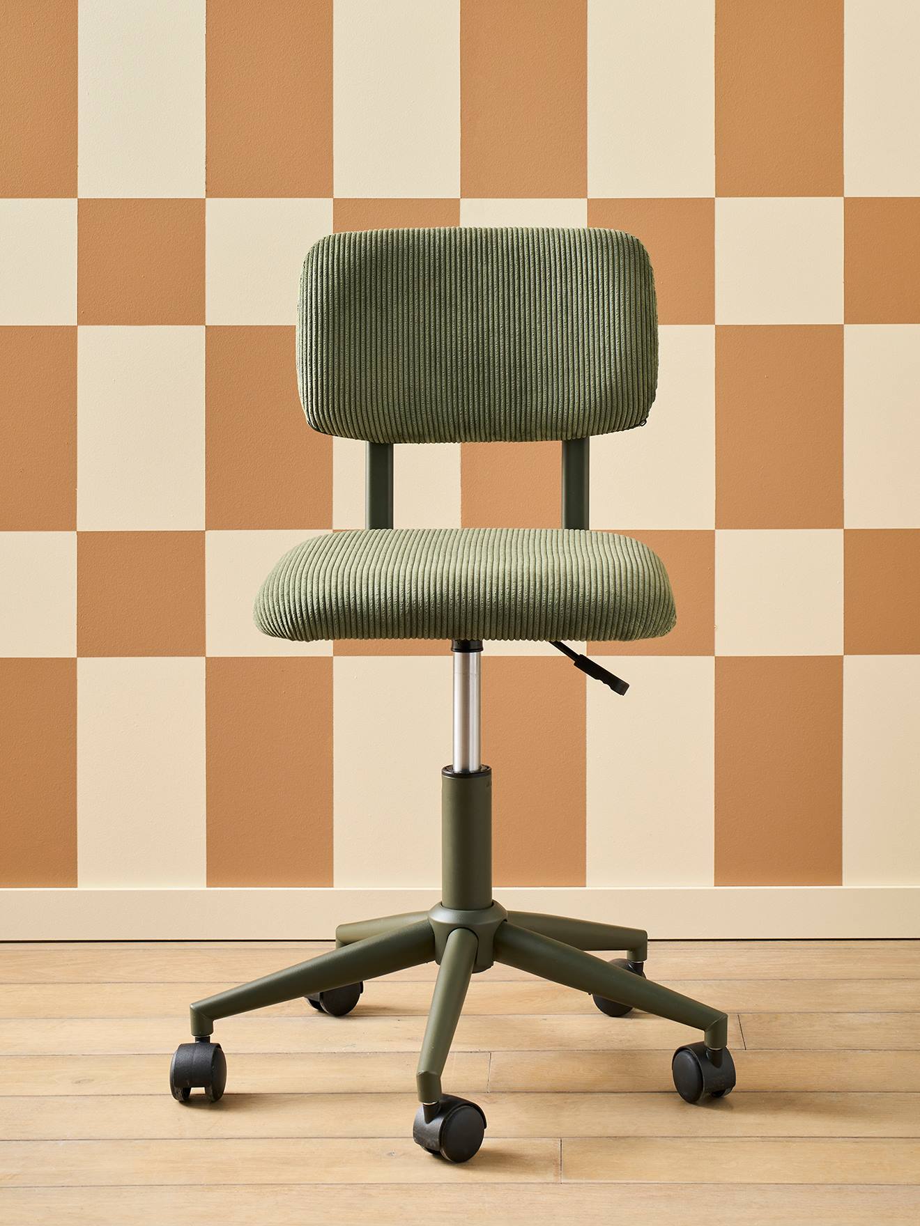 Chaise de bureau à roulettes enfant en velours vert