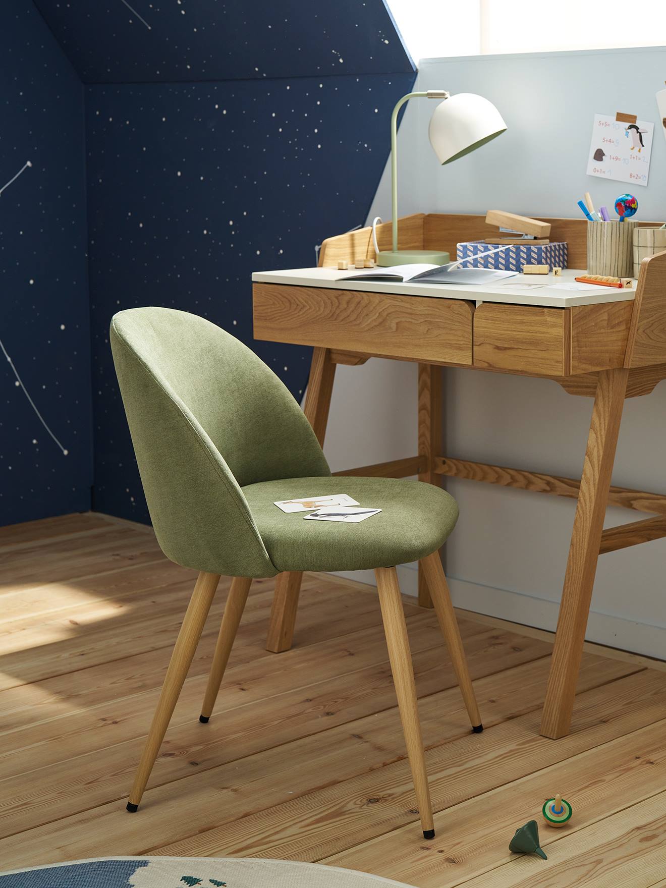 Chaise enfant en tissu chiné vert