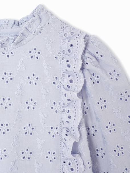 Blouse bébé broderie anglaise à volants bleu ciel
