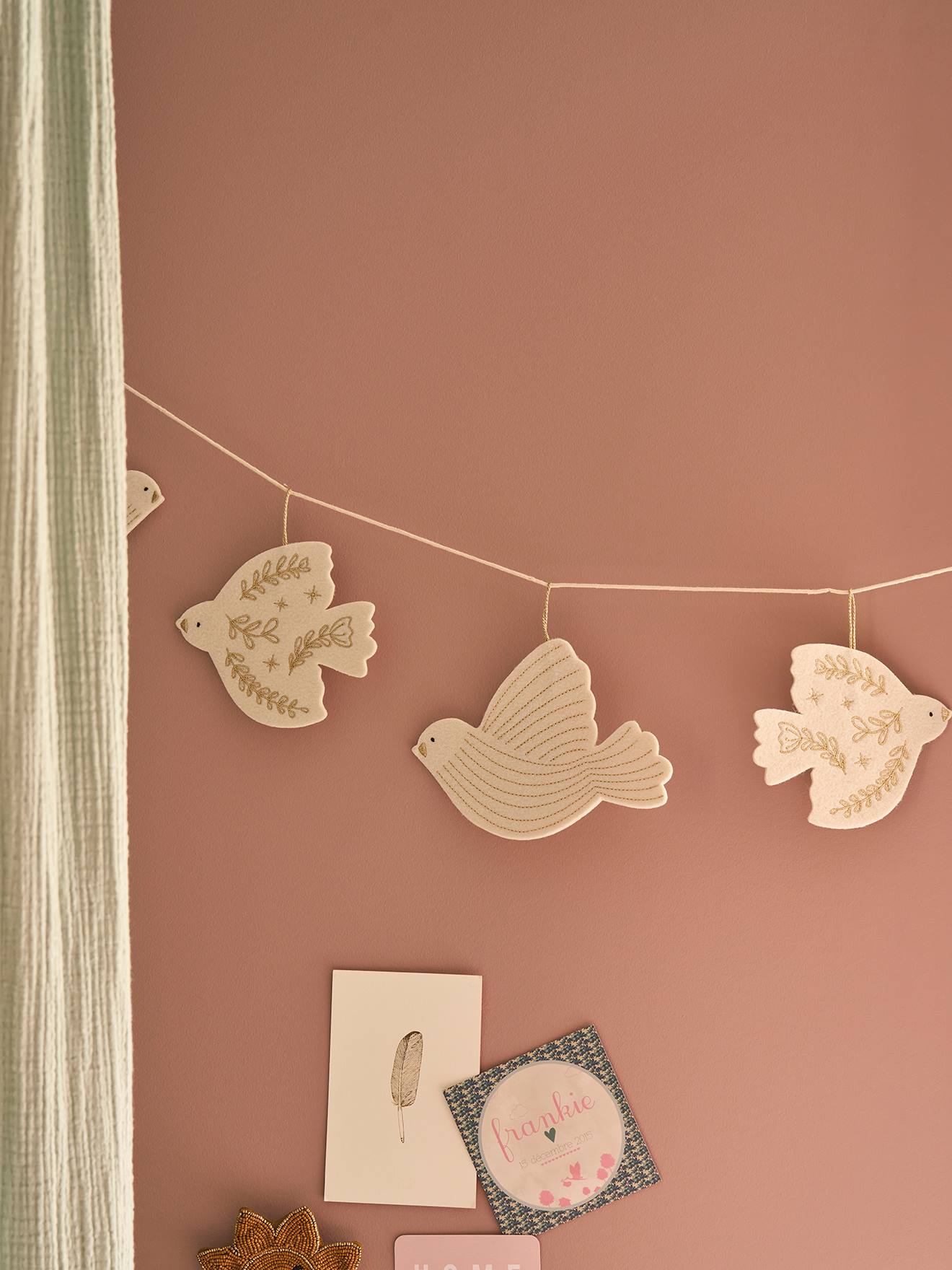 Guirlande oiseaux en feutrine écru