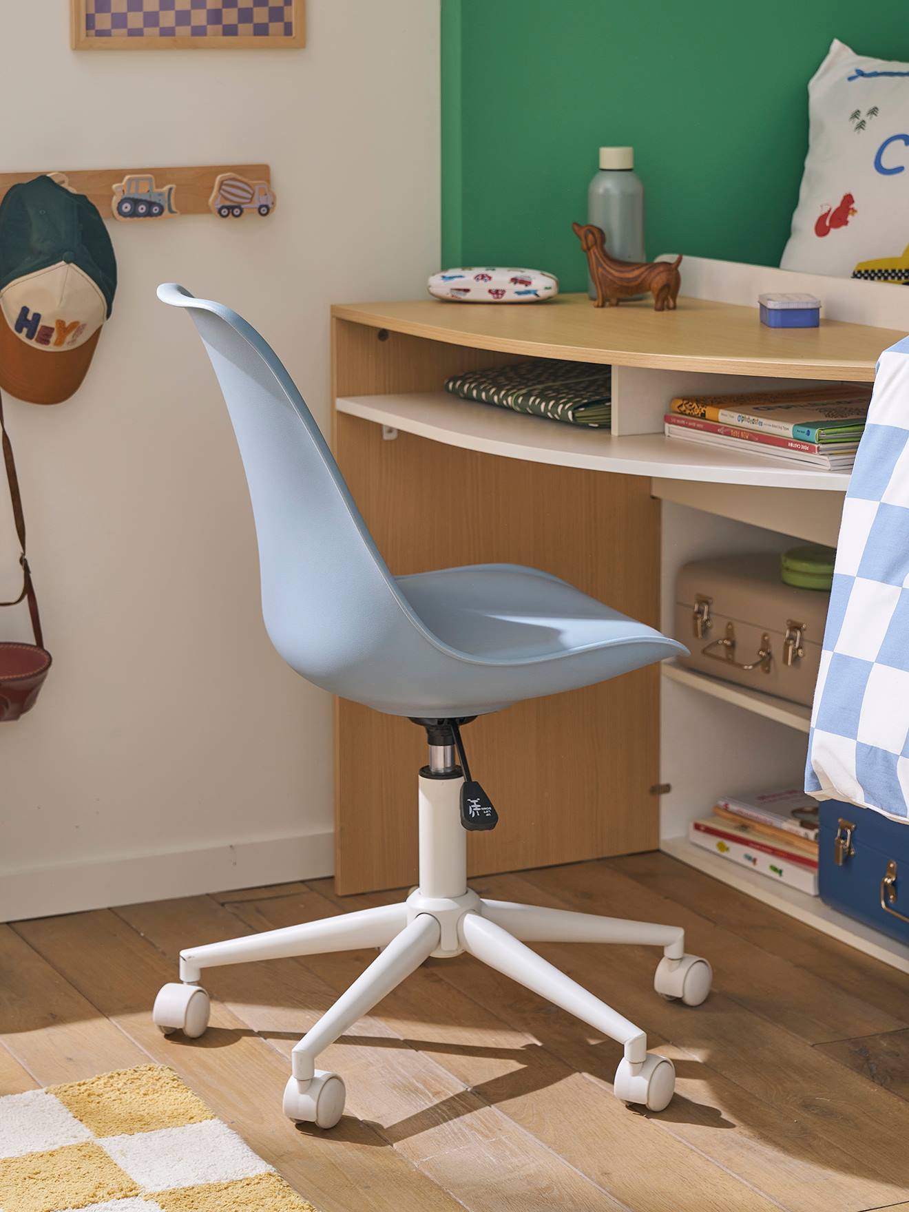 Chaise de bureau enfant à roulettes bleu