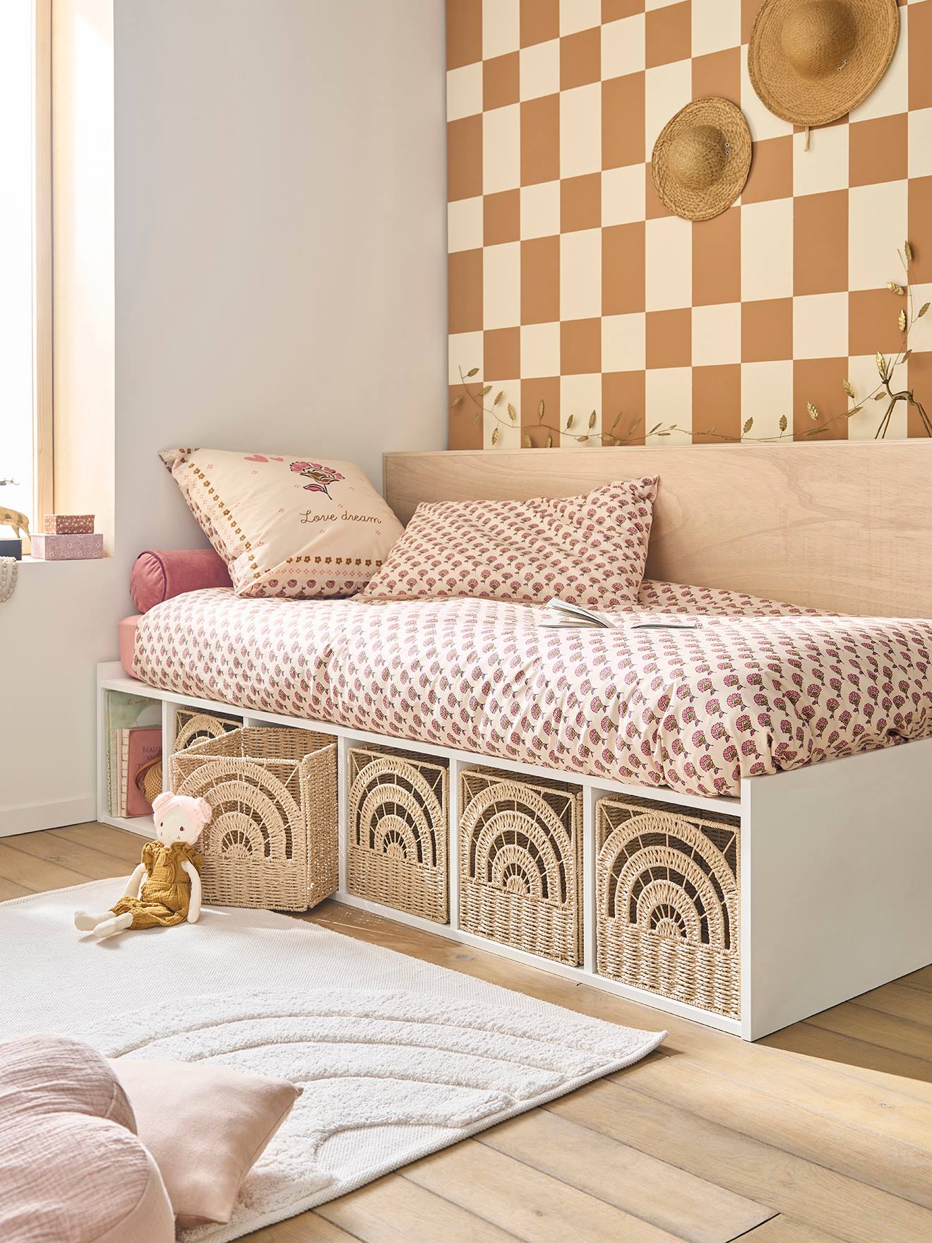 Bac de rangement pliable Arc-en-ciel en corde de papier beige