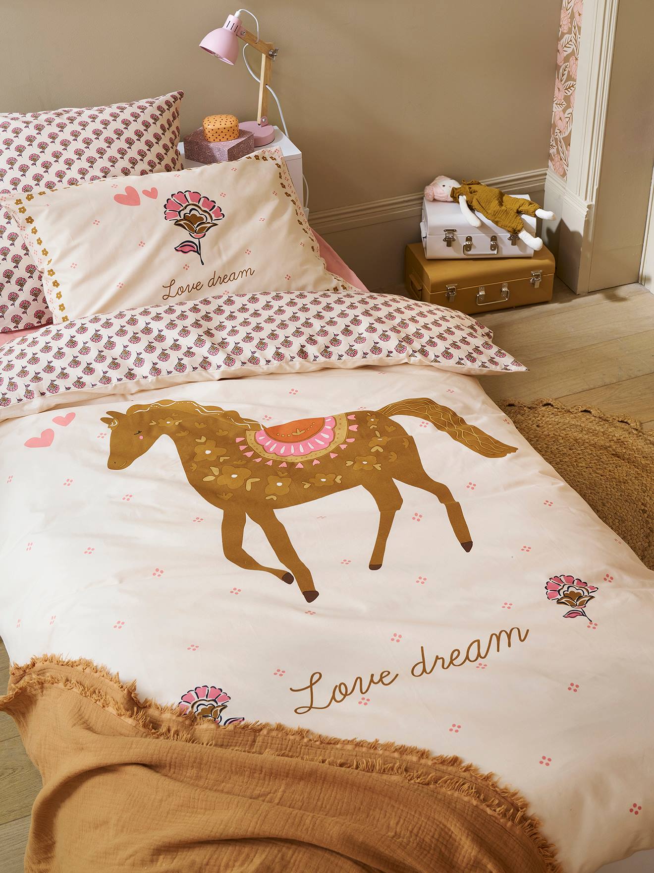 Parure housse de couette + taie d'oreiller ARIZONA DREAM, avec coton recyclé blanc imprimé