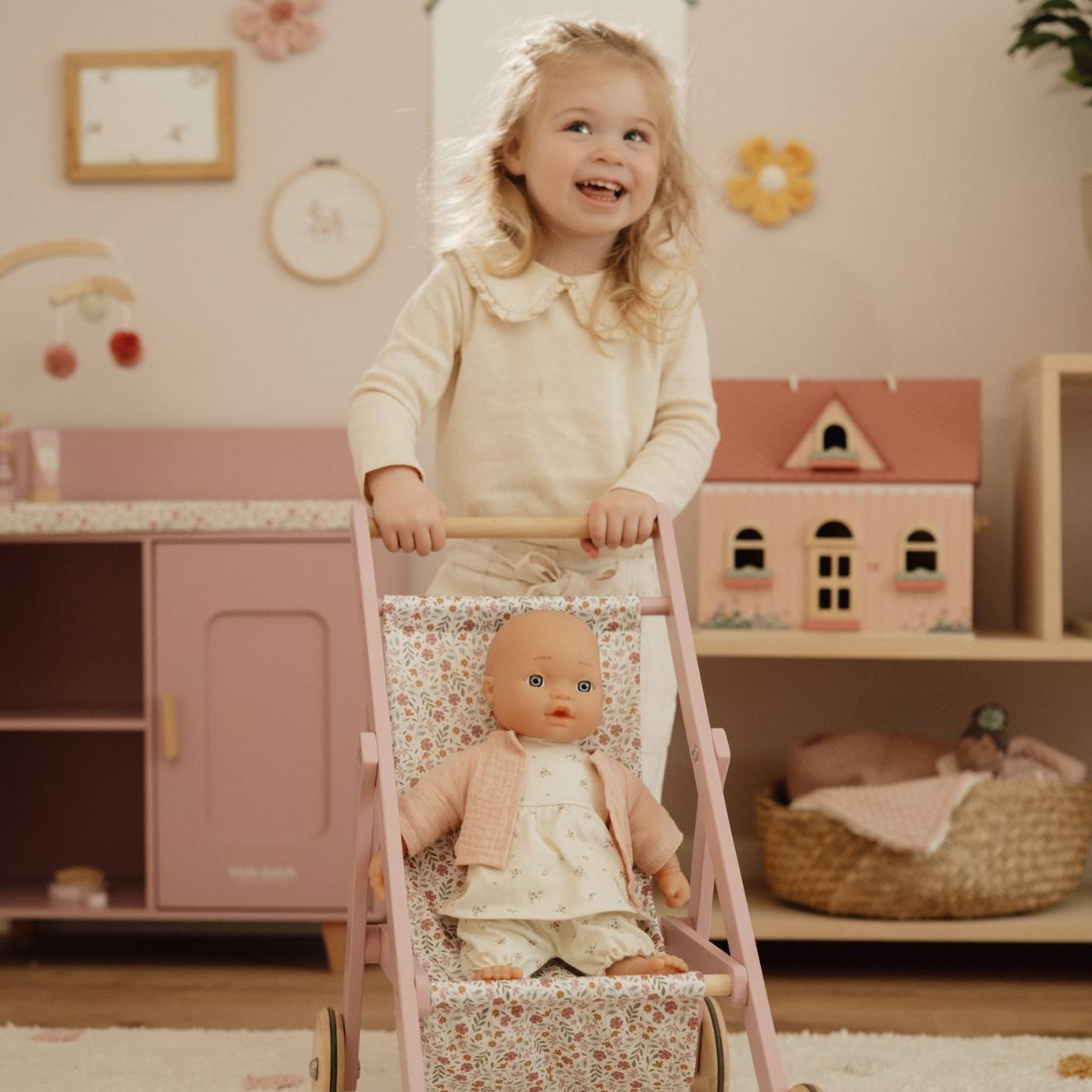 Landeau Bébé Poupée Garçon Fille Poussette De Poupée Avec Harnais En T - Jouet D'imitation Pour Enfants - Couleurs Vives