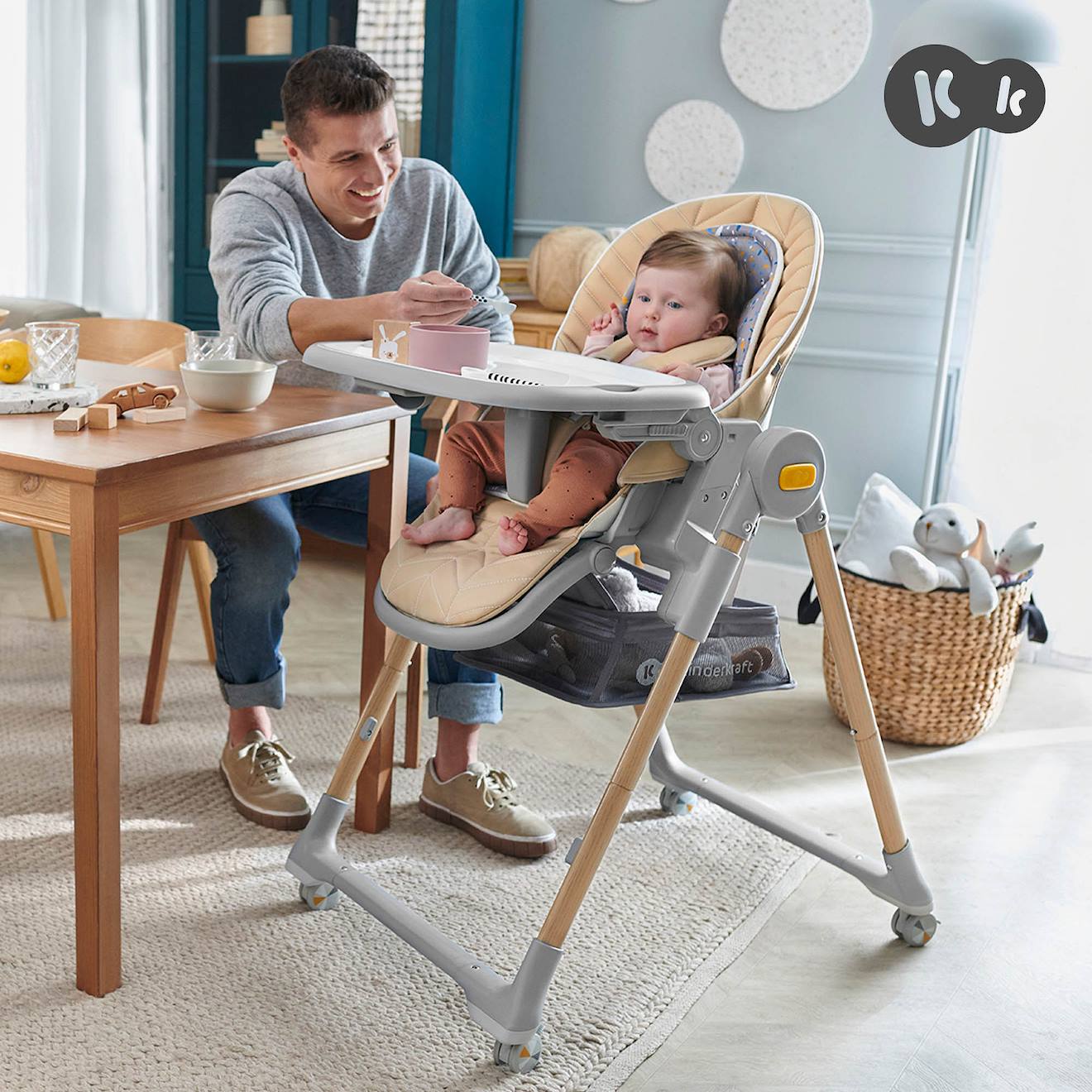 Chaise Haute Evolutive 2 En 1, Transat Et Siège Réglable Beige (Kinderkraft) - Image 1