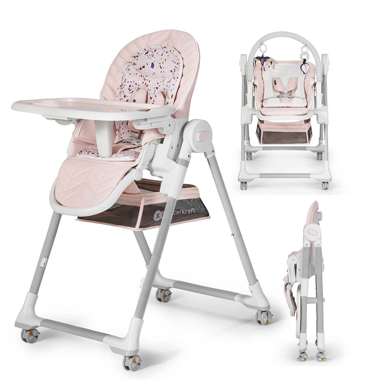 Chaise Haute Evolutive 2 En 1, Transat Et Siège Réglable Rose