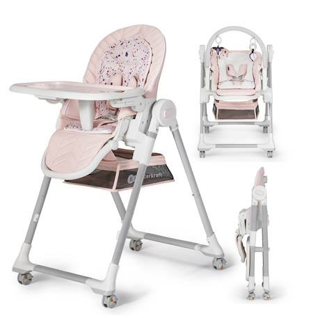 Kinderkraft - Chaise Haute Evolutive 2 En 1, Transat Et Siège Réglable Rose