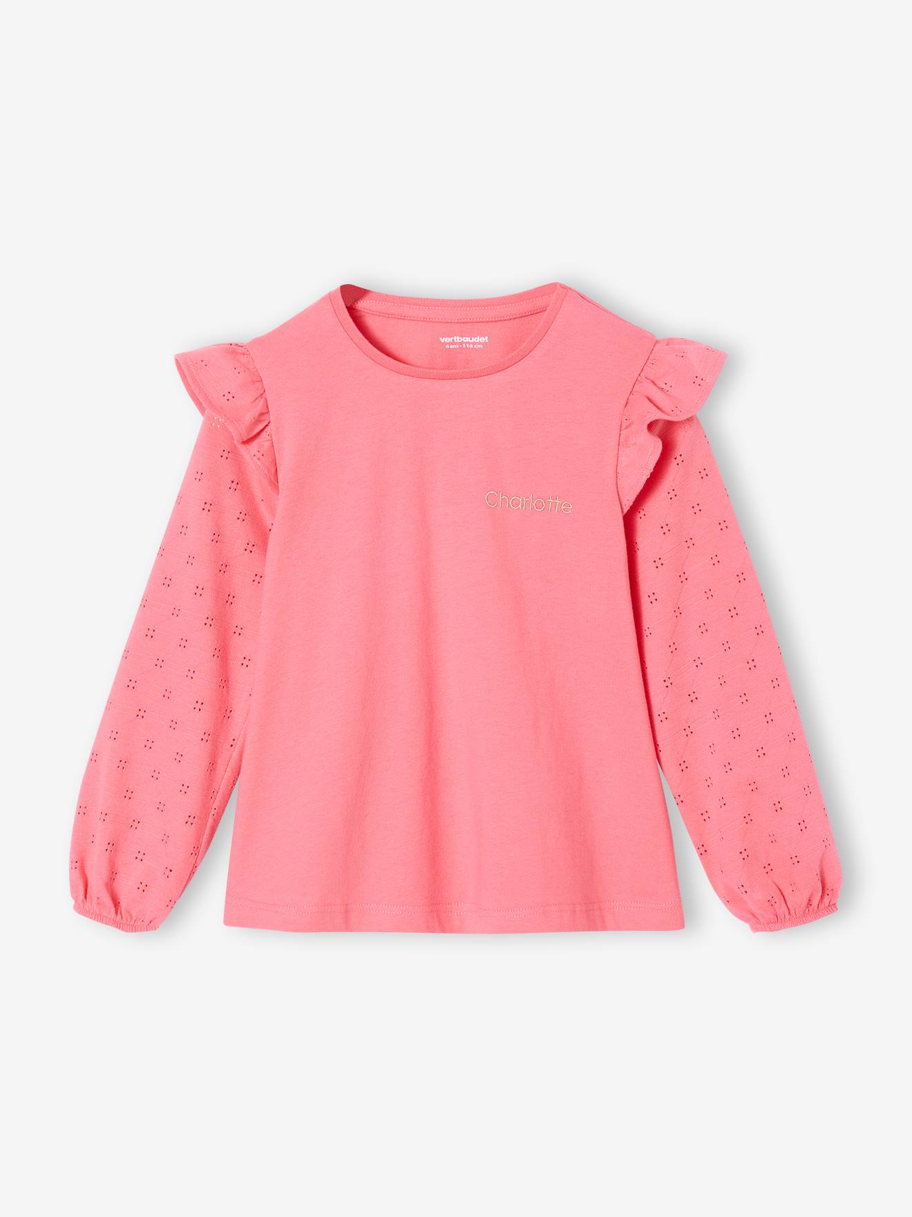 Tee-shirt blouse fille manches longues volant personnalisable rose 5 €