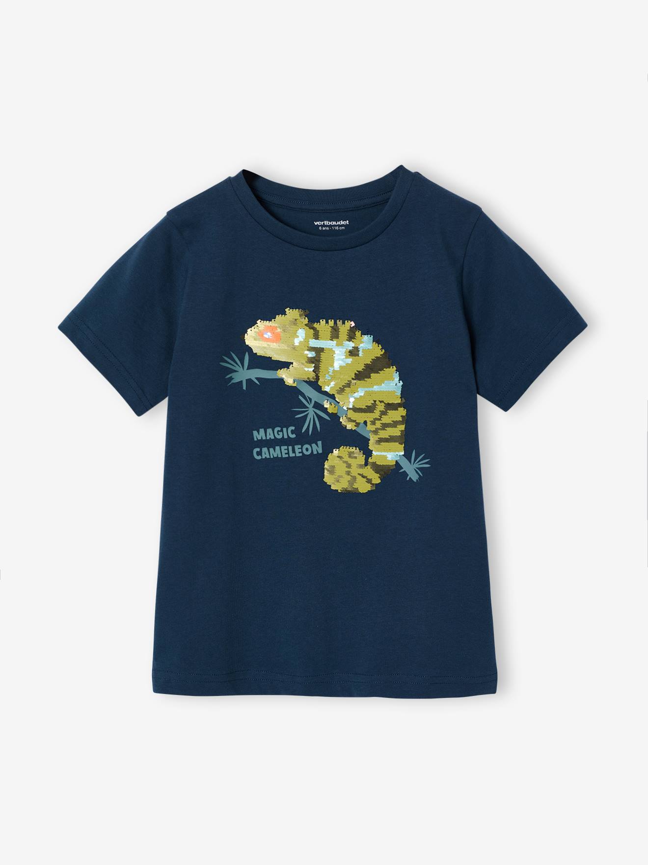 Tee-shirt garçon motif à sequins réversibles bleu océan