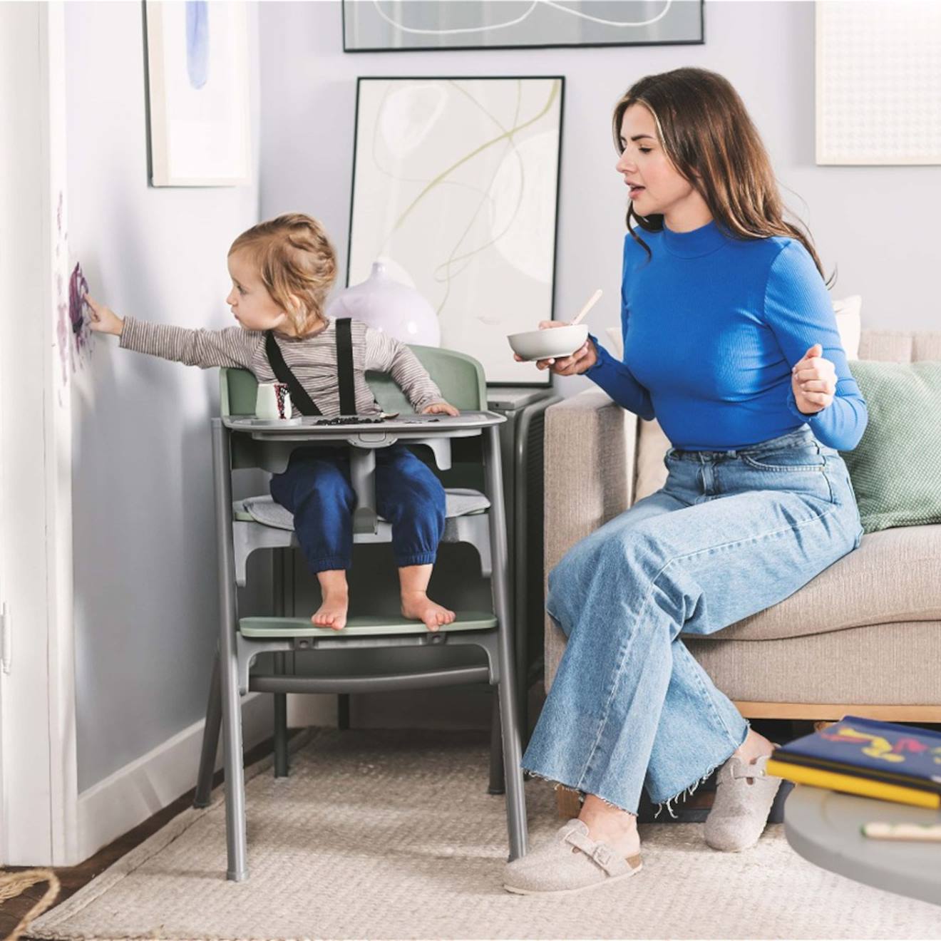 Chaise Haute 4 En 1 Avec Réglage De Hauteur Et Transat Vert (Kinderkraft) - Image 1