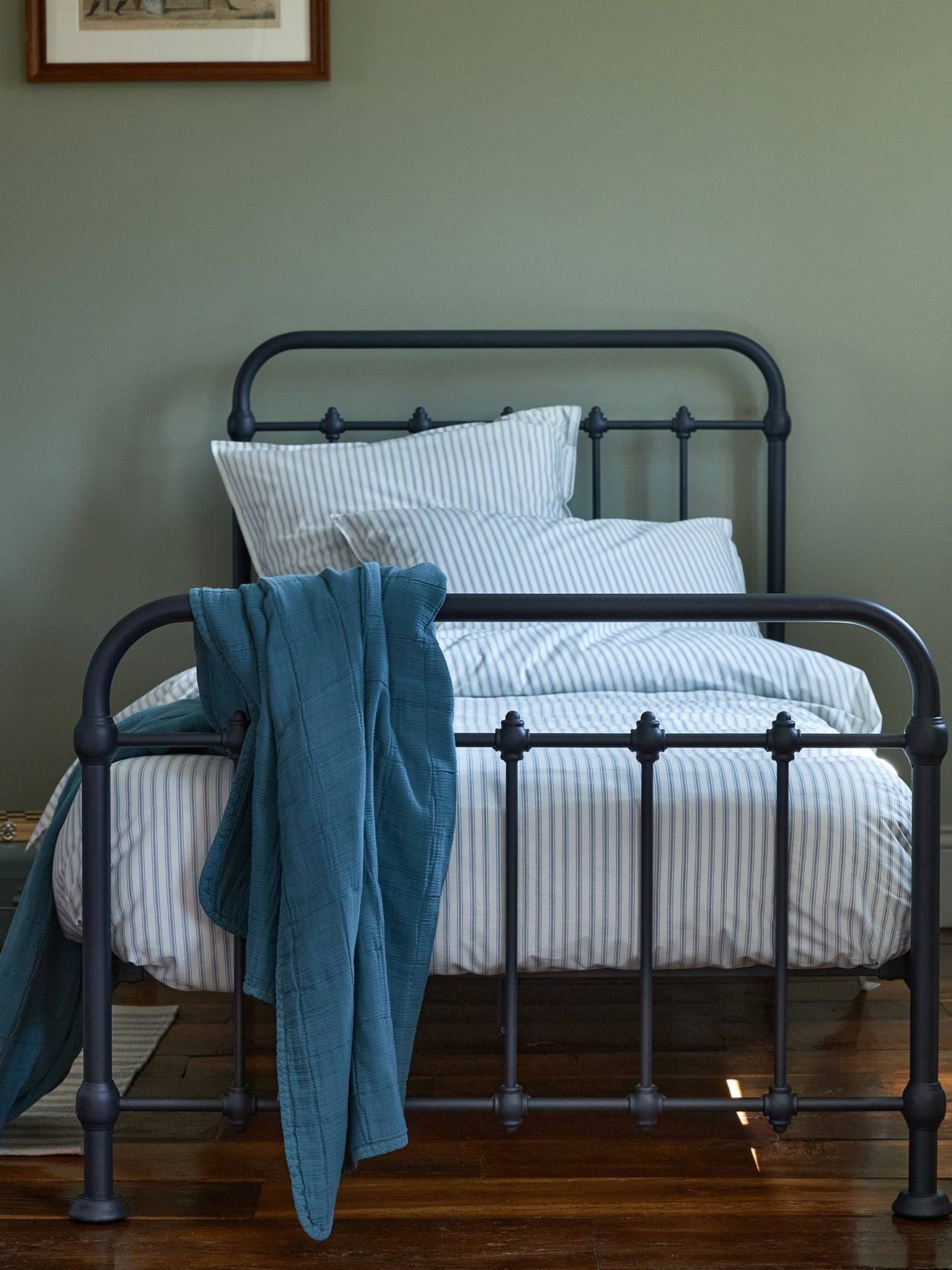 Housse De Couette Percale De Coton coutil Rayure Bico Bleu