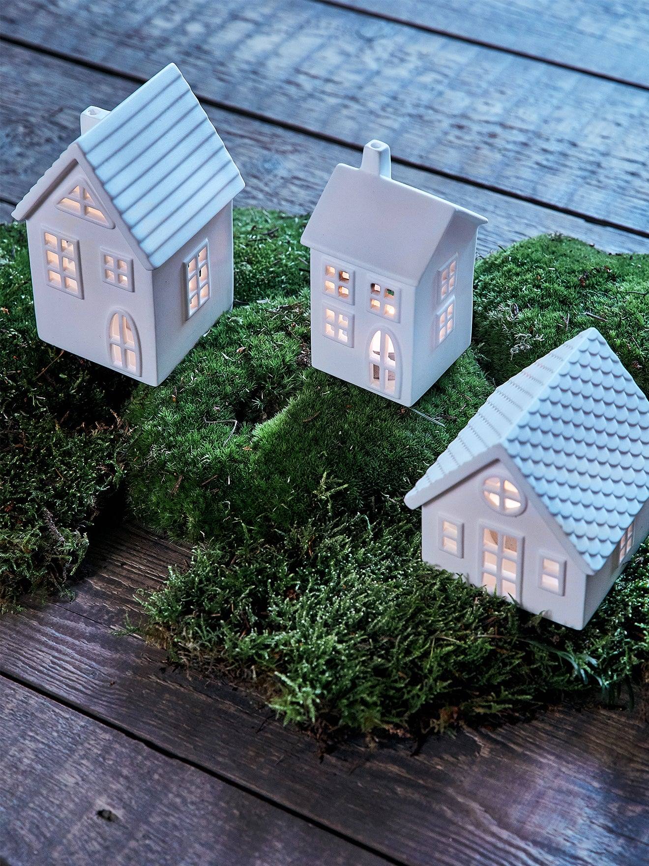 Maisonnette Photophore En Céramique Par Lot De 3 Blanc Pur