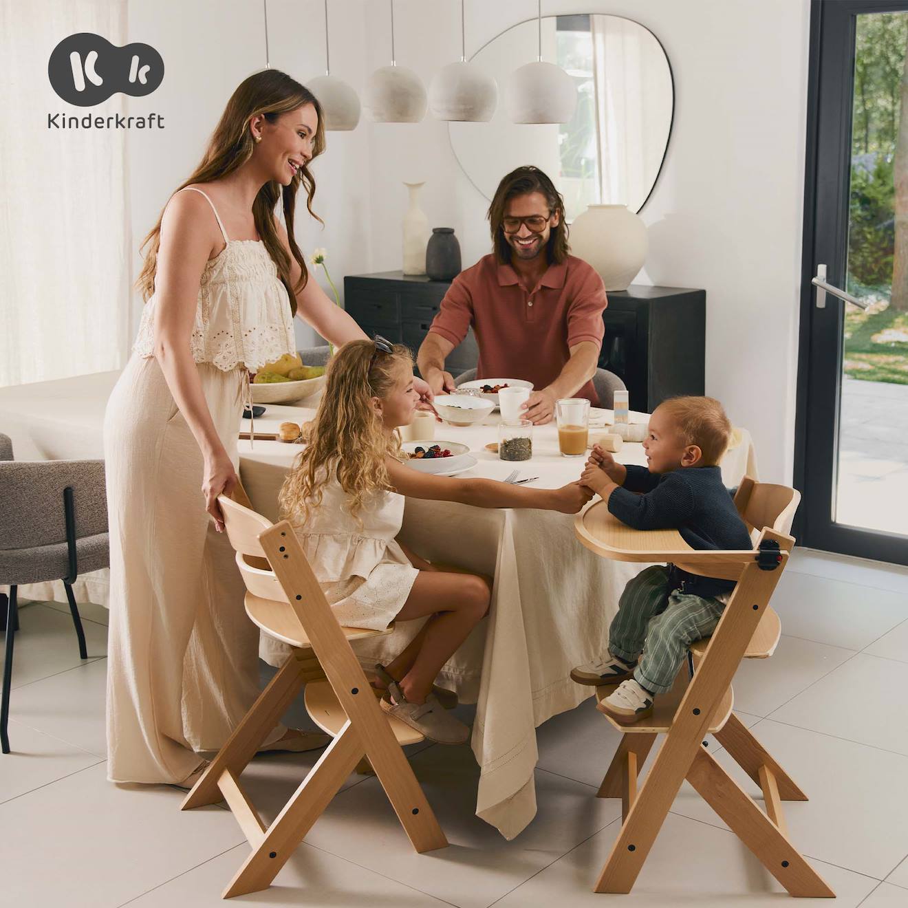 Chaise Haute Bois 3 En 1 Reglable Avec Harnais, Évolutive, Réglable Marron (Kinderkraft) - Image 1