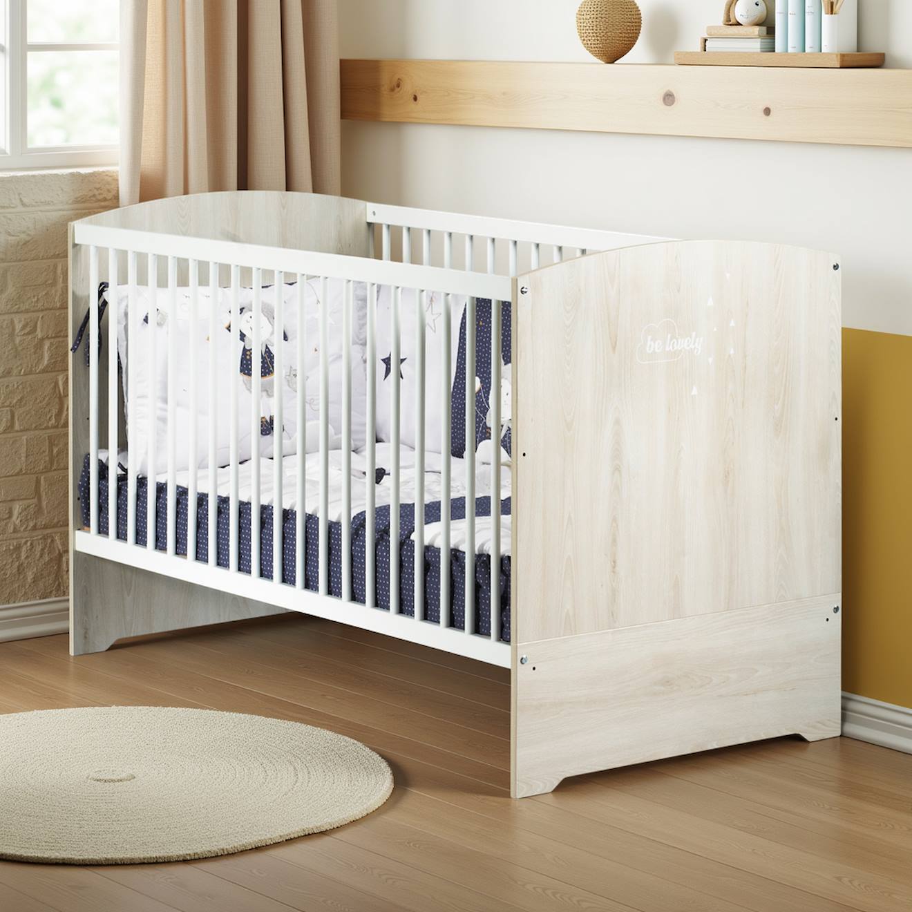 Lit Bébé Évolutif En Bois - Smile Beige