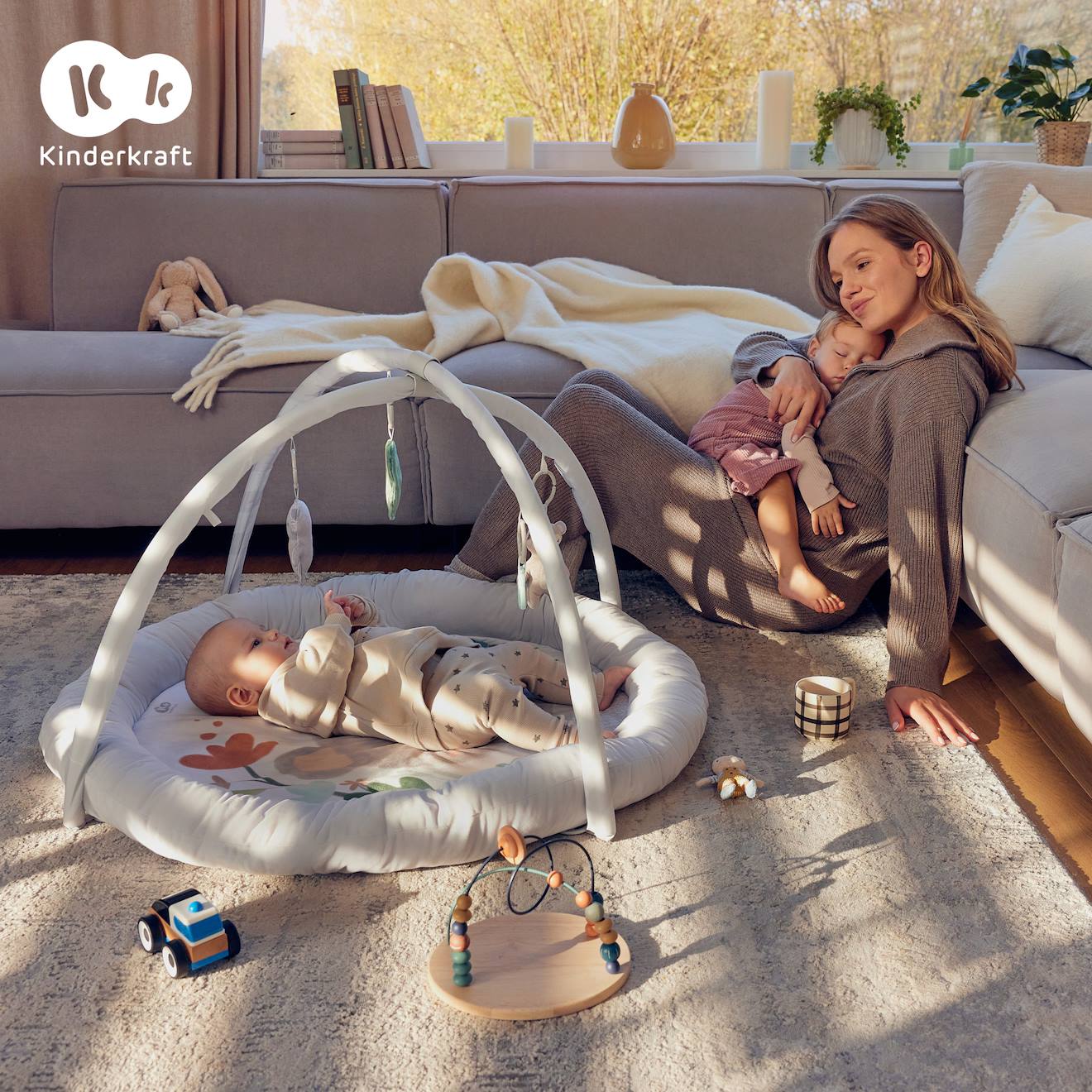 Tapis D’éveil Kinderkraft Cozyplay Avec Arceaux De Jeux, Jouets Sensoriels, Tapis Lavable, Pliable Et Matière Douce Gris (Kinderkraft) - Image 2