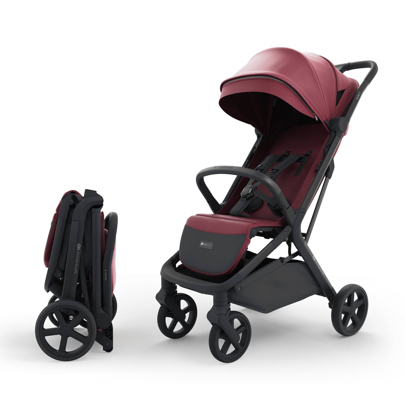 Poussette Compacte Kinderkraft Nubi 3 Avec Autofolding, Roues Eva Amorties, Spacefabric Respirant Et Harnais 5 Points Bordeaux