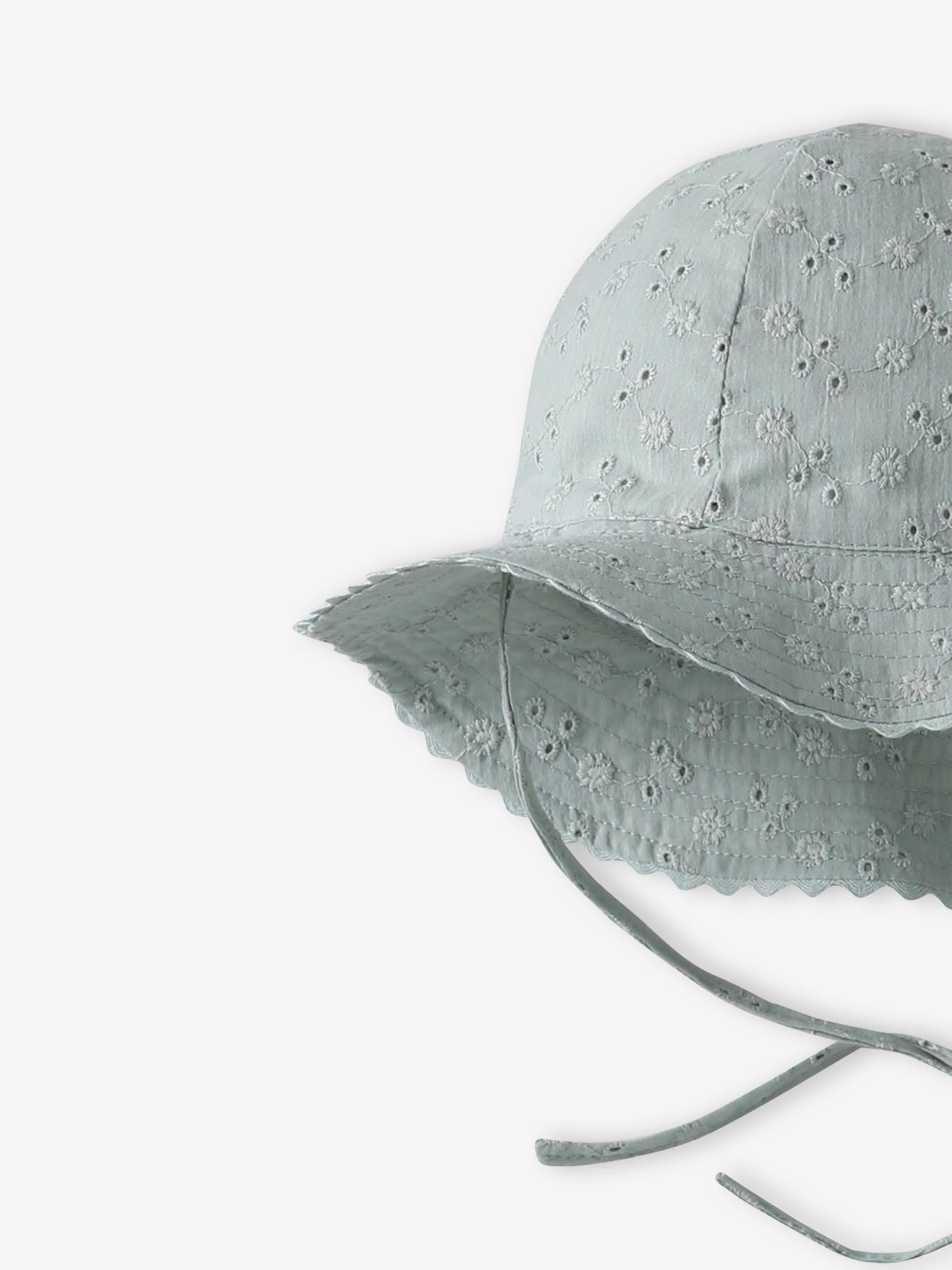 Chapeau en broderie anglaise bébé fille vert sauge (Vertbaudet) - Image 1