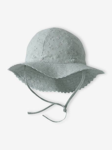 Vertbaudet - Chapeau en broderie anglaise bébé fille vert sauge