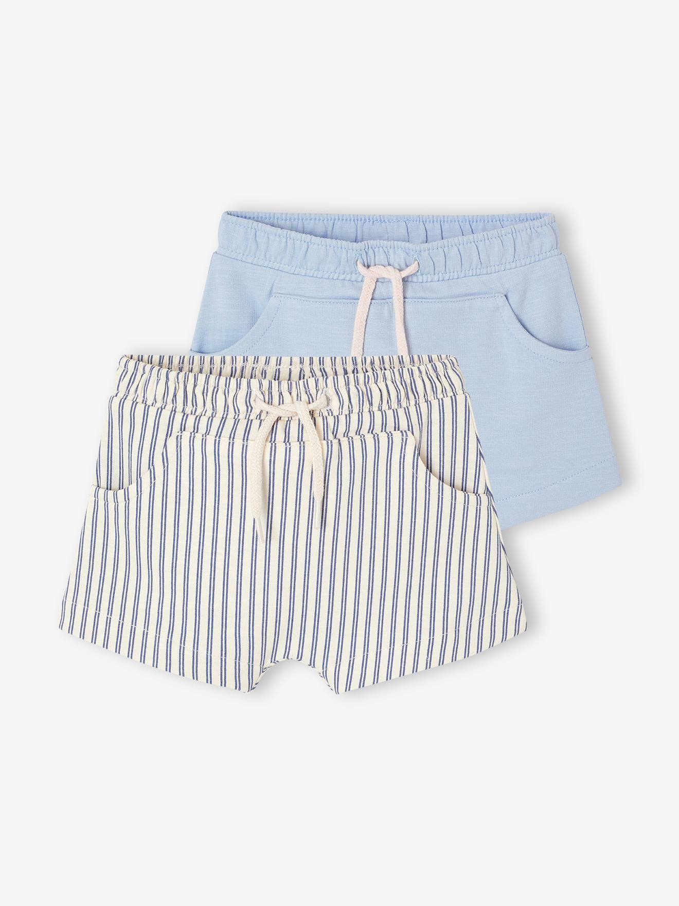 Lot 2 bermudas bébé garçon en molleton rayé bleu